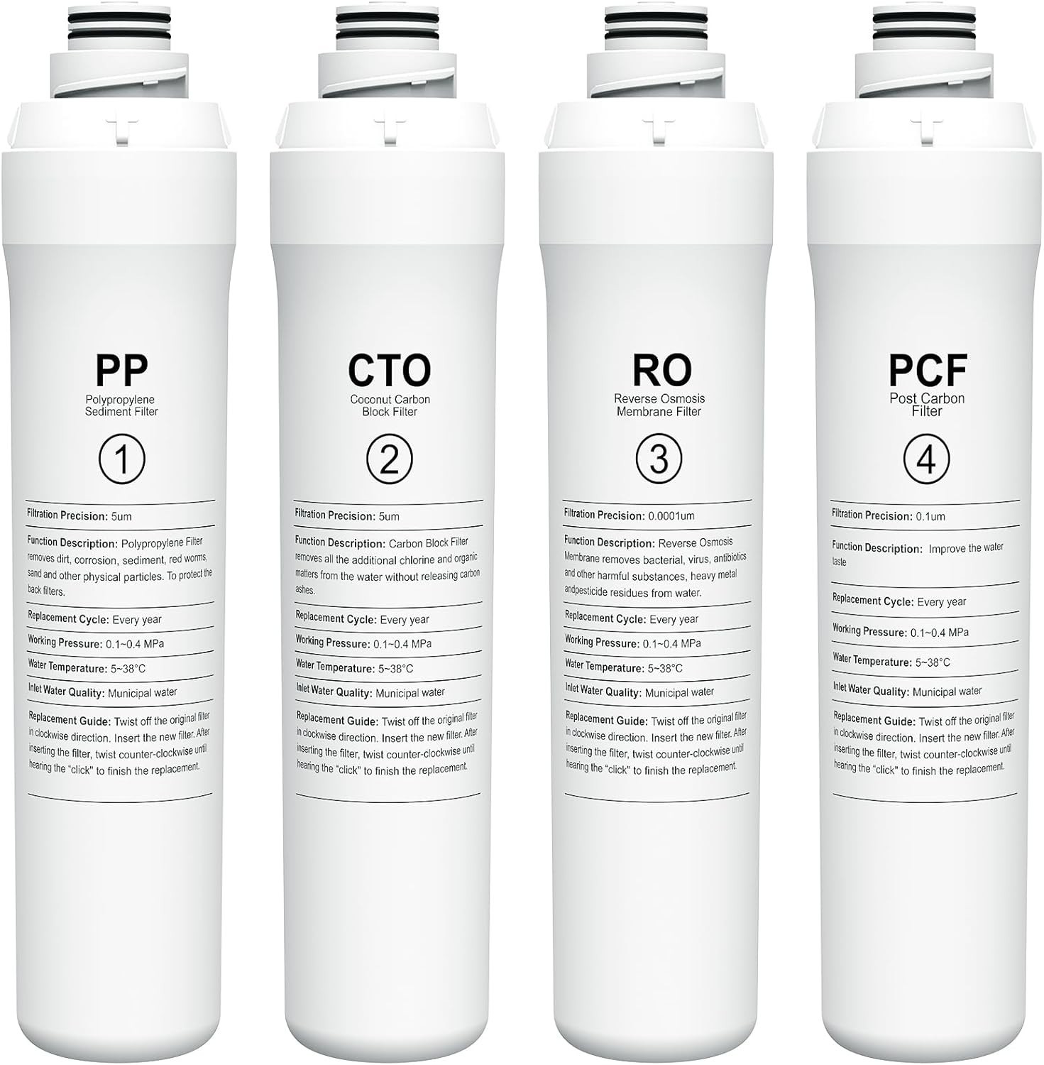 Tool-Free 4-Pack Water Filter Replacement for RO100ROPOT System – Easy Install