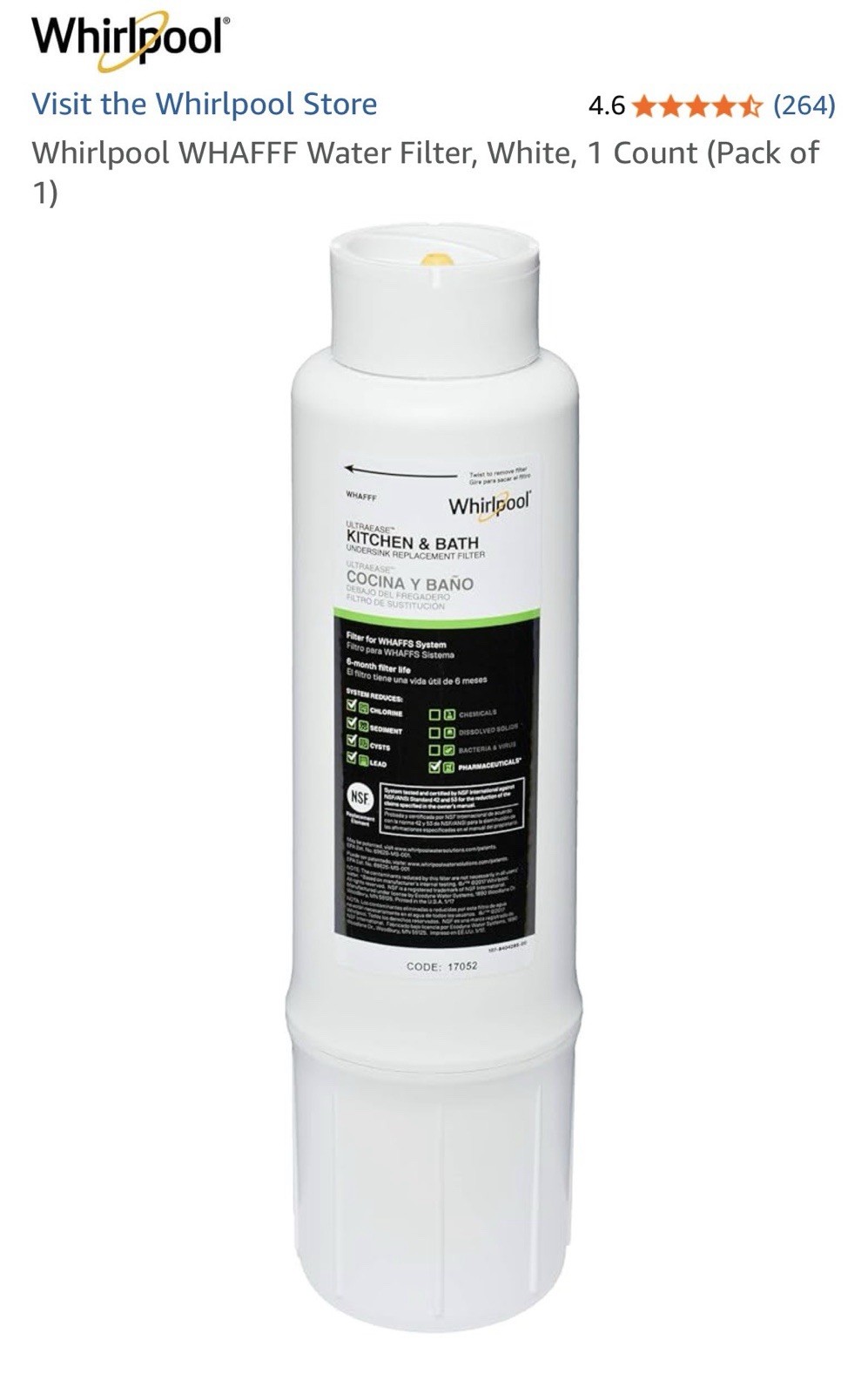 Whirlpool WHAFFF Water Filter, White, 1 Count (Pack of 1)