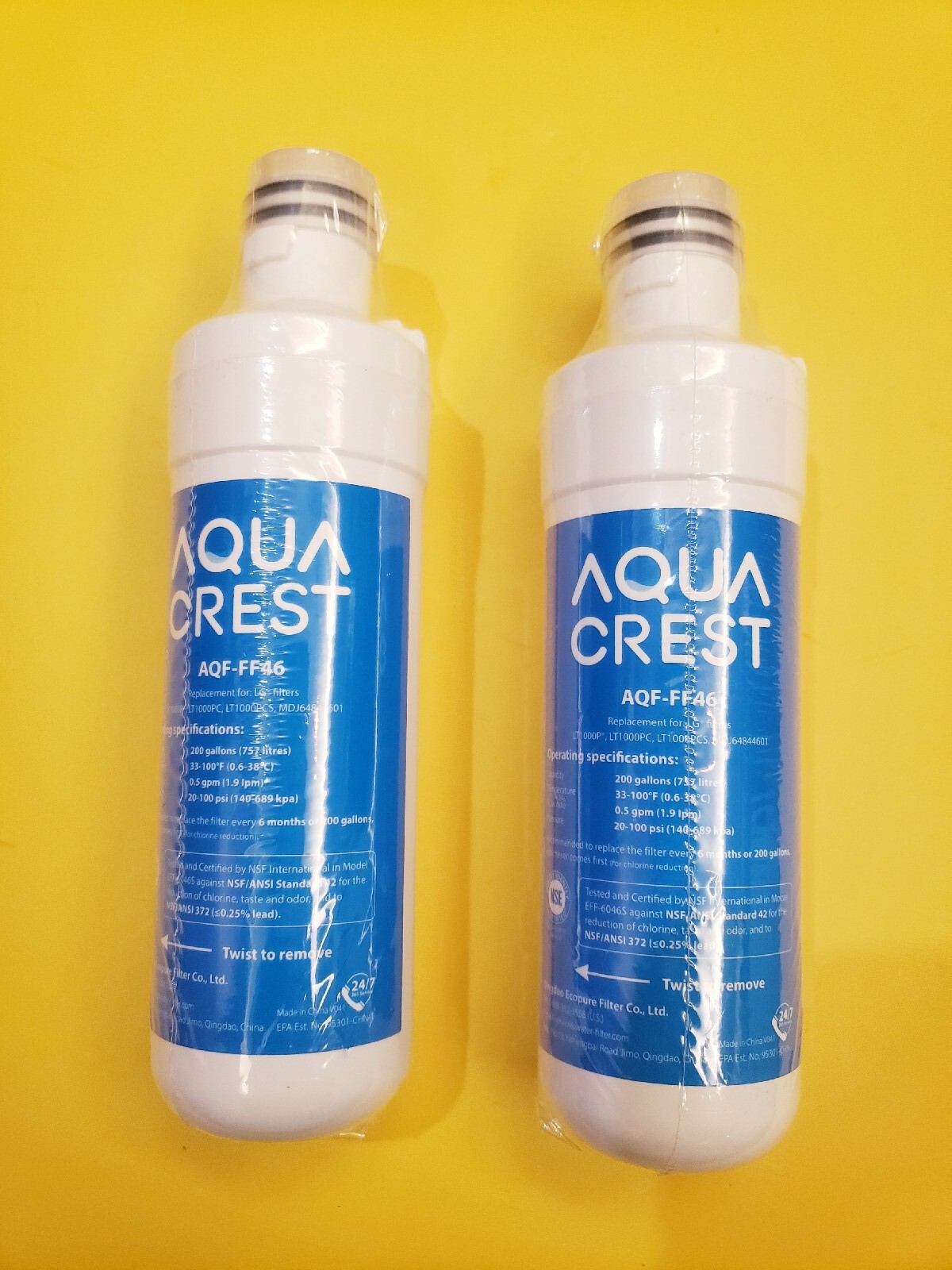 2 Pack Aqua Crest AQF-FF46 Water Filter NEW Sealed