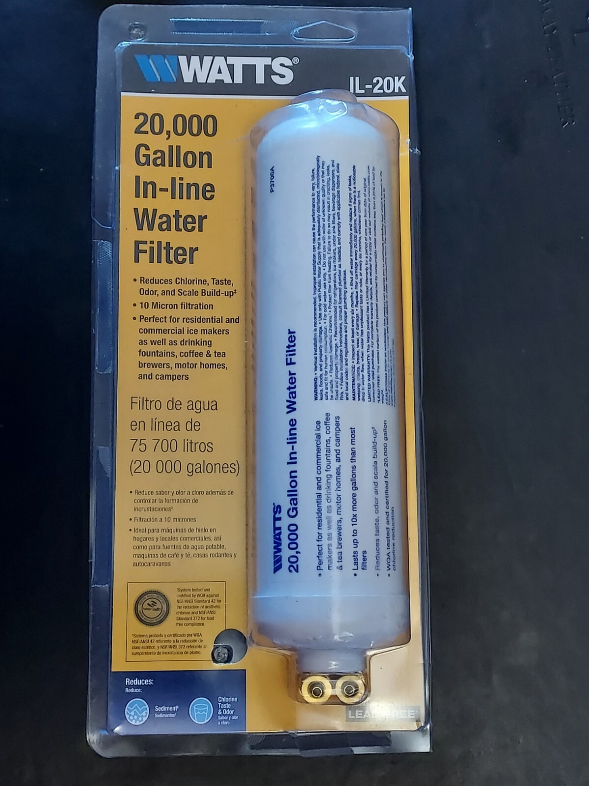 Watts 20,000 gallon IL-K20 In-line Water Filter for Ice Makers, Water Fountains