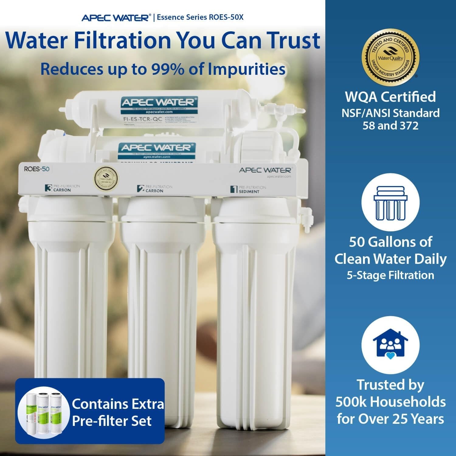 5-Stage Under Sink RO System, Extra Filters, 50 GPD | NSF Certified 372 & 58,…