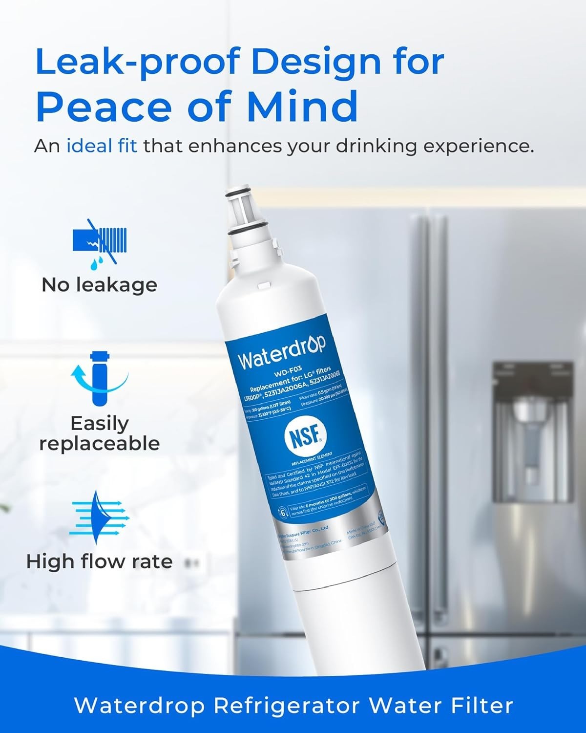 Waterdrop Water Filter Replacement for LG® LT600P®, KENMORE® 9990, 1-6 PACK