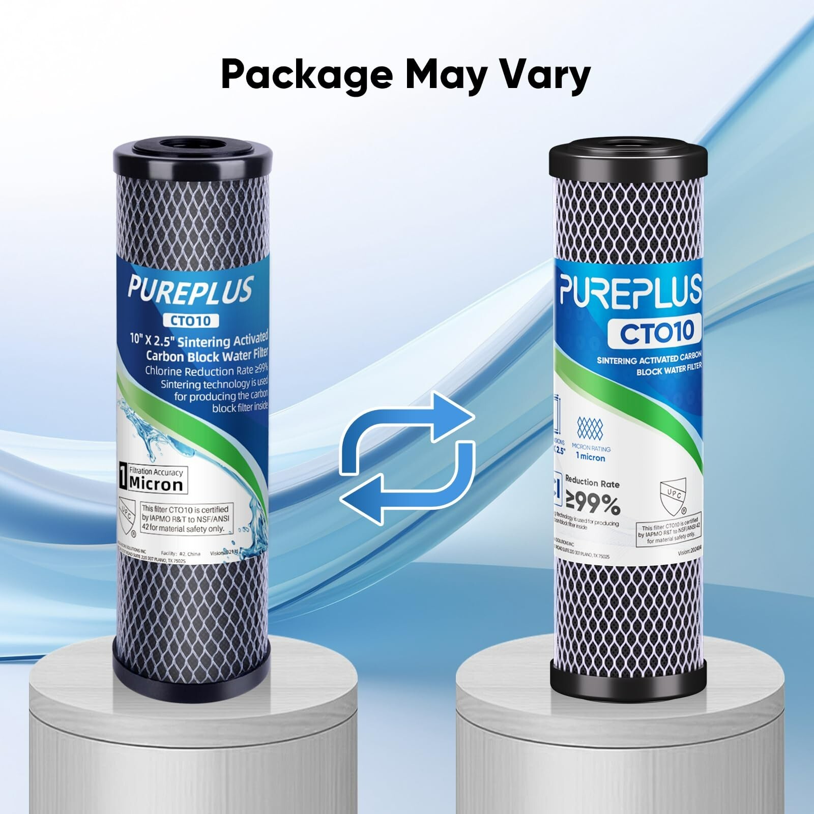 1 Micron 2.5″ x 10″ Whole House CTO Carbon Water Filter, 4Pack