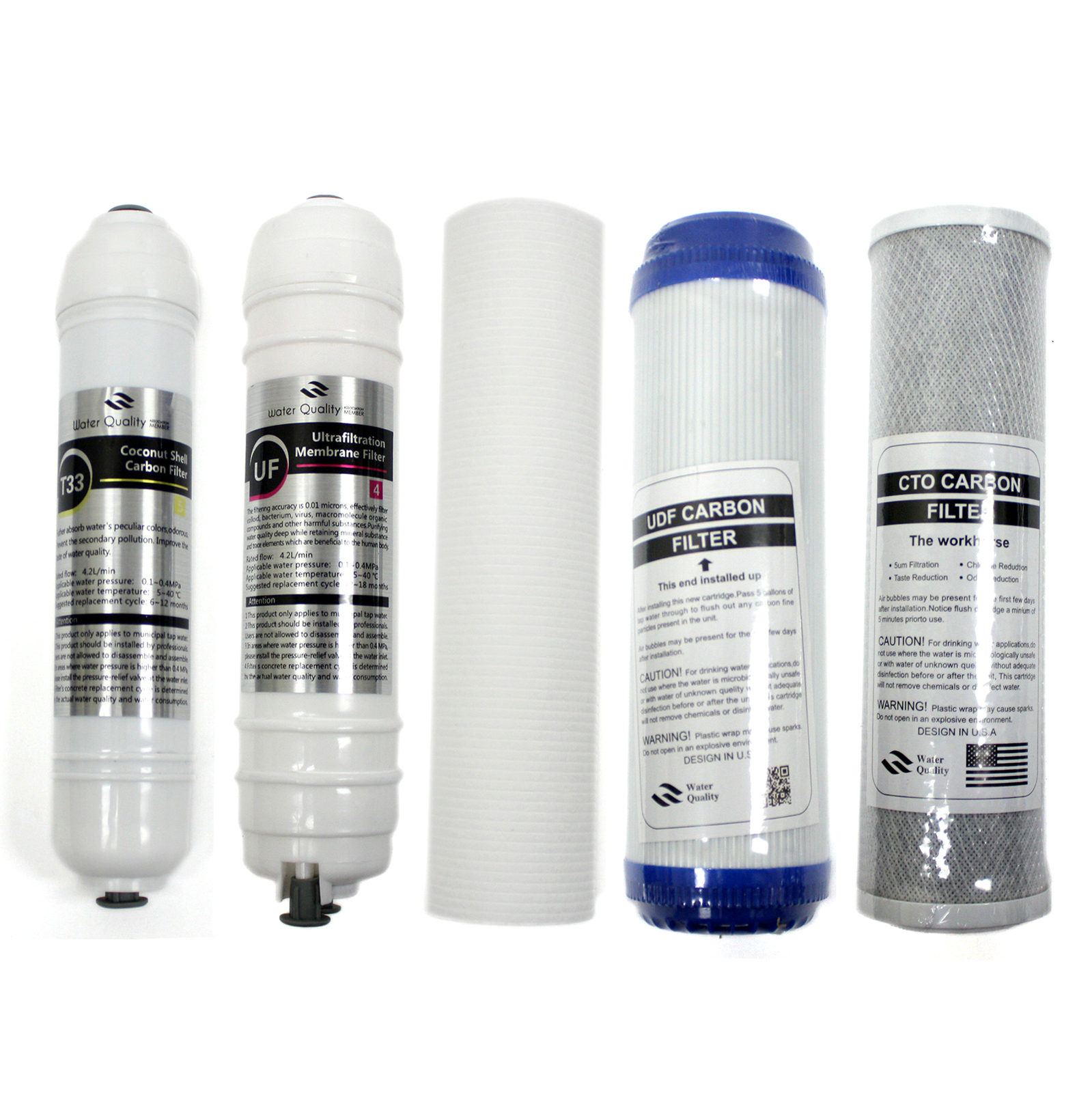 5 Stages Reverse Osmosis Filters Replacement PP UDF CTO UF T33 Carbon Membrane