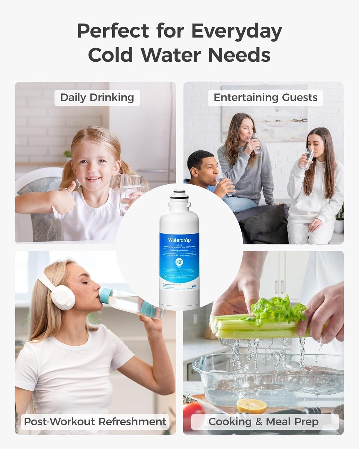 Waterdrop Refrigerator Water Filter Replacement for Bosch® Ultra Clarity®, (3)