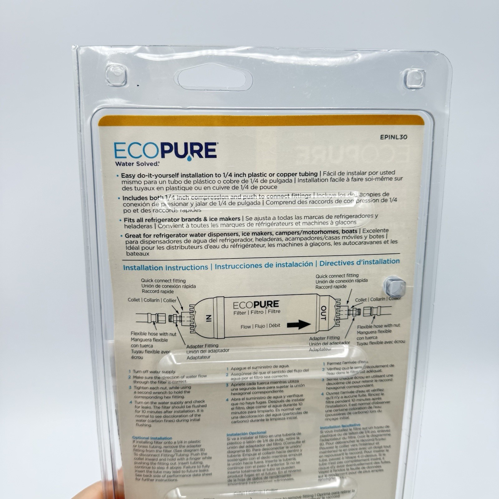 EcoPure EPINL30 5 Year In-Line Refrigerator Replacement Filter SEALED NEW