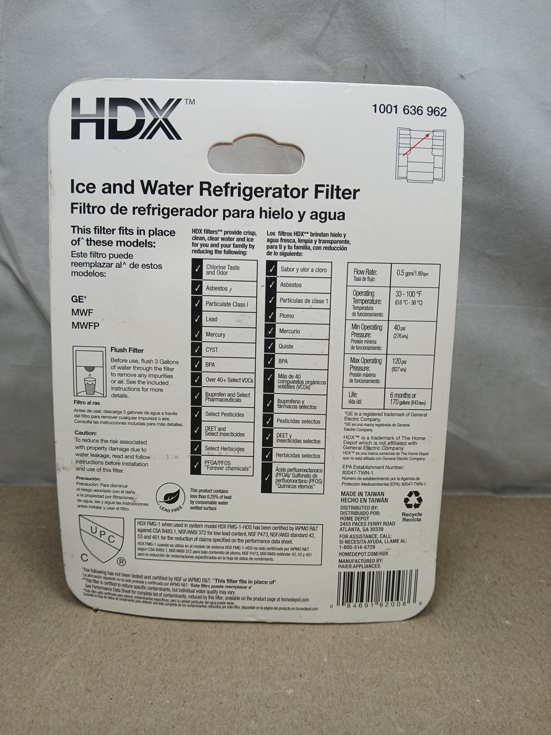 HDX HDX1PKDS0 Refrigerator Water Filter for GE Appliances