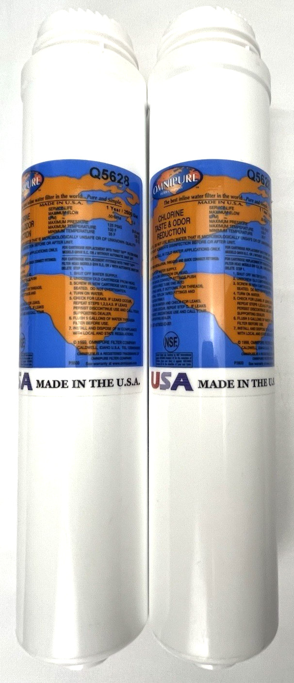 New 2 Pk Omnipure Q5628 Q Series 12in GAC Carbon Water Filter Taste Odor