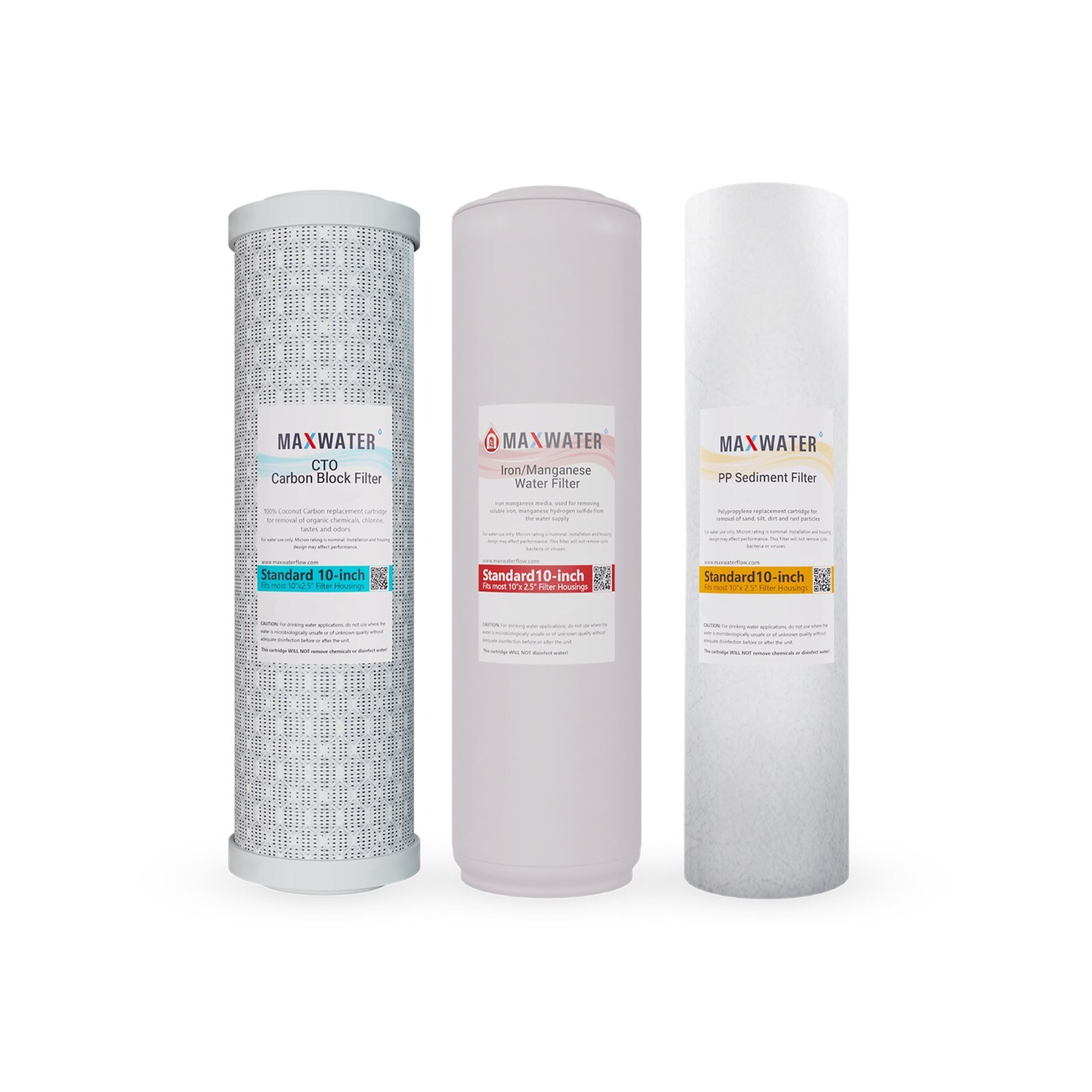 Max Water Whole House Water Filter Replacement Set Sediment, Iron Manganese, CTO
