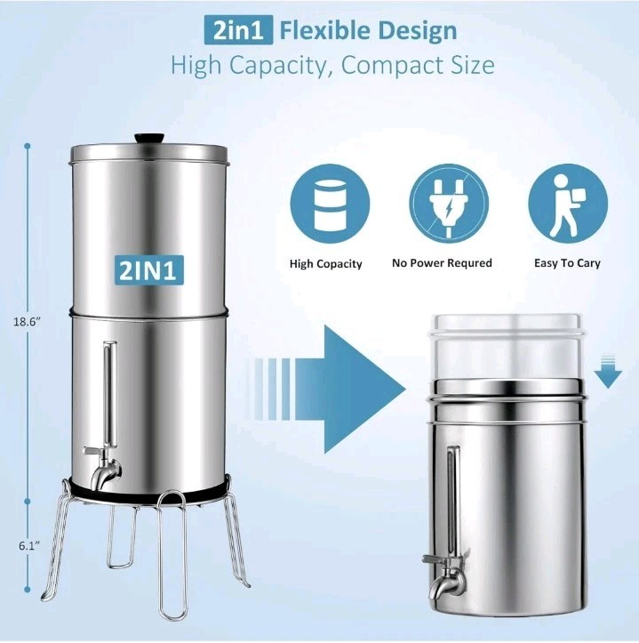 2.25G Ultra-Filtration Gravity Water Filter System-304 Stainless Steel…