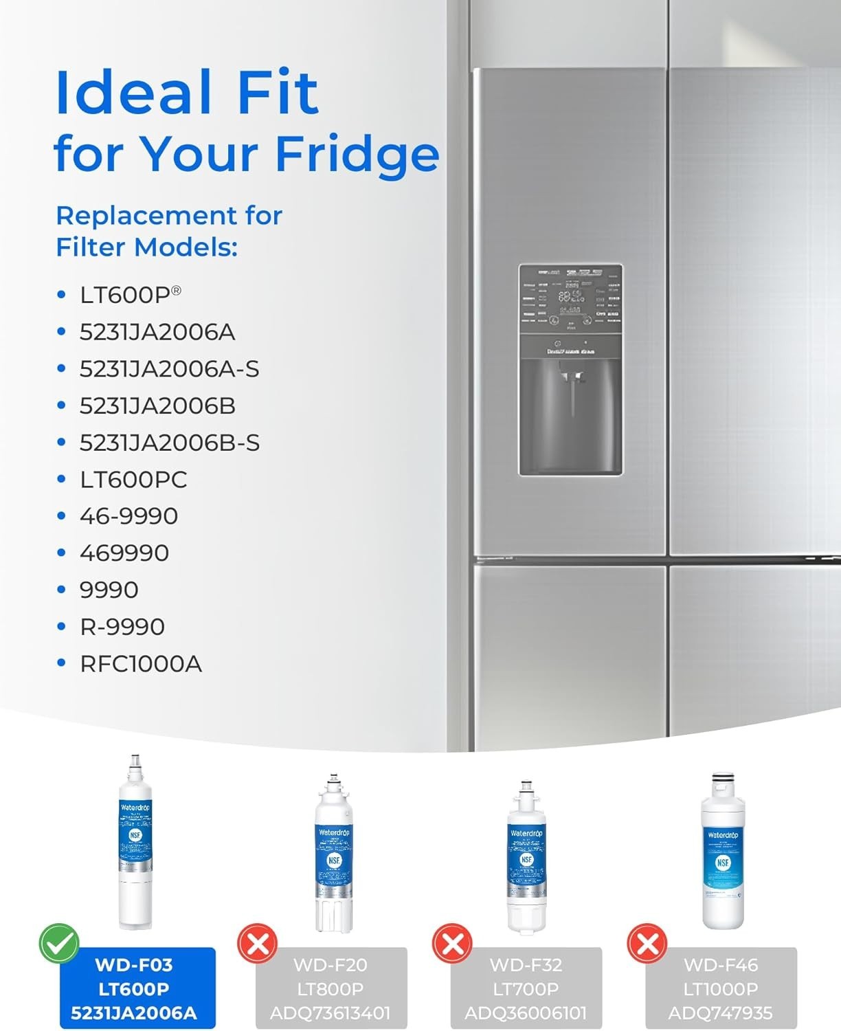 Waterdrop Water Filter Replacement for LG® LT600P®, KENMORE® 9990, 1-6 PACK