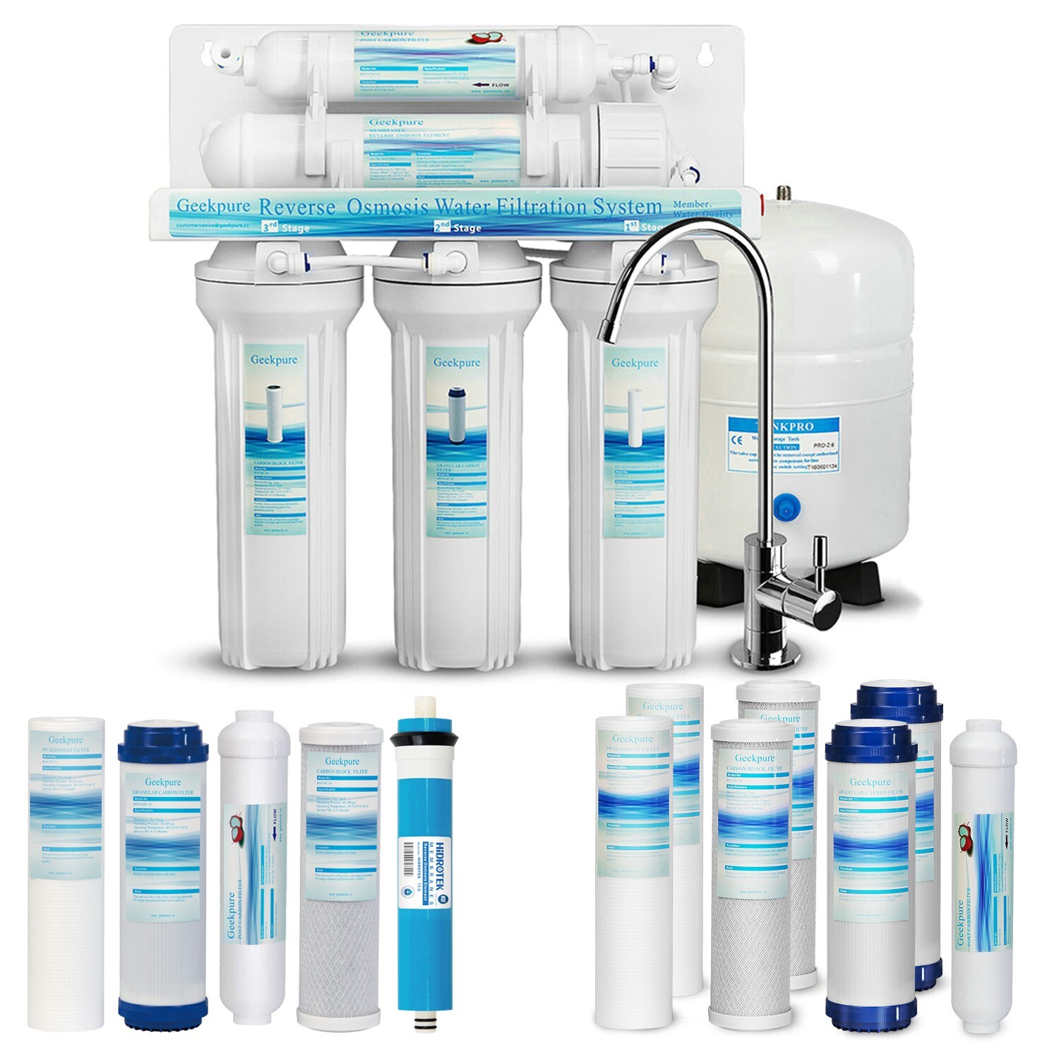 Geekpure 5 Stage Reverse Osmosis RO Water Filter System – Free 7 Filters 75GPD