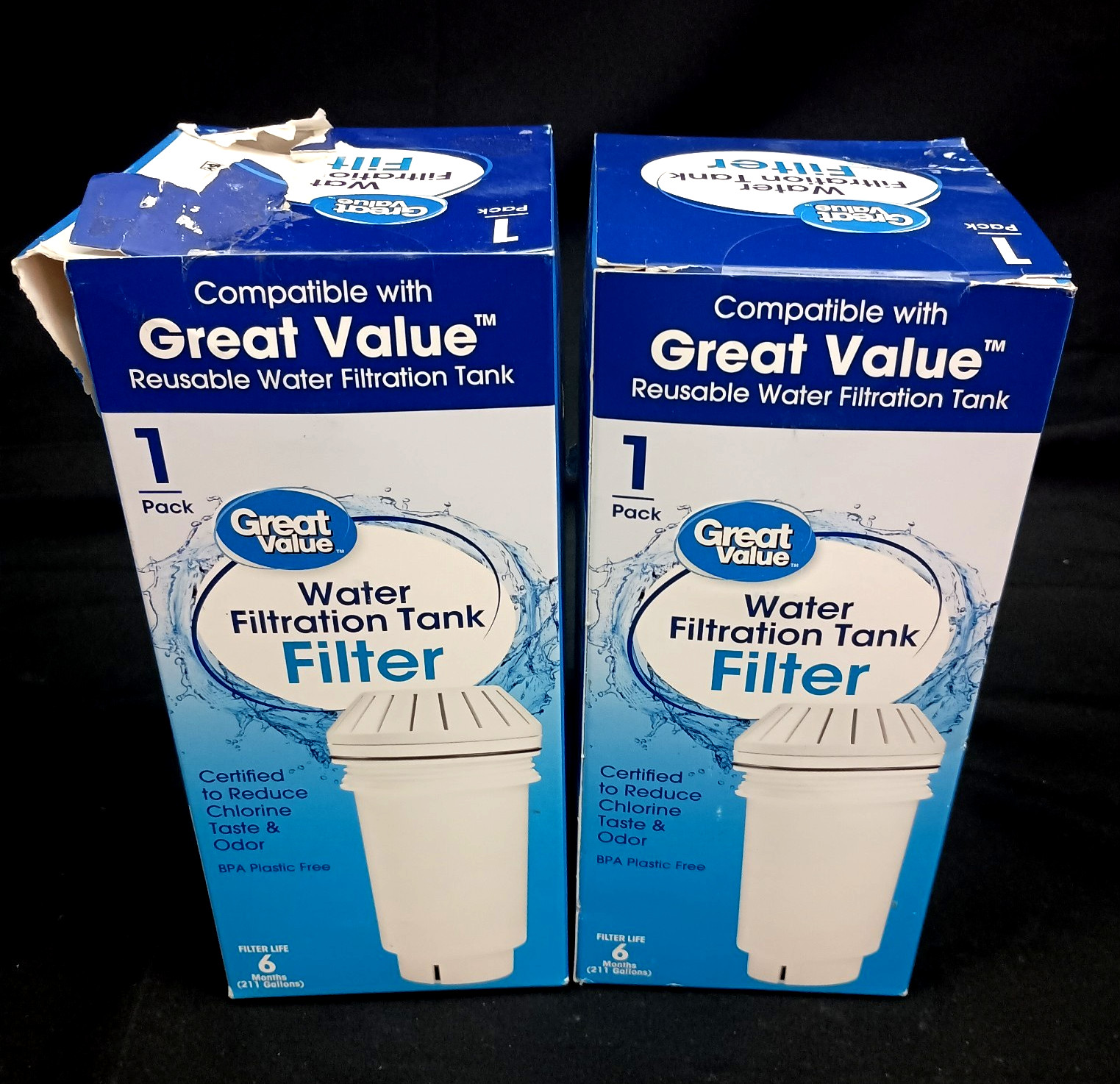 2- Pack GREAT VALUE Replacement Water Filters GVWF – New Filters – Rough Boxes