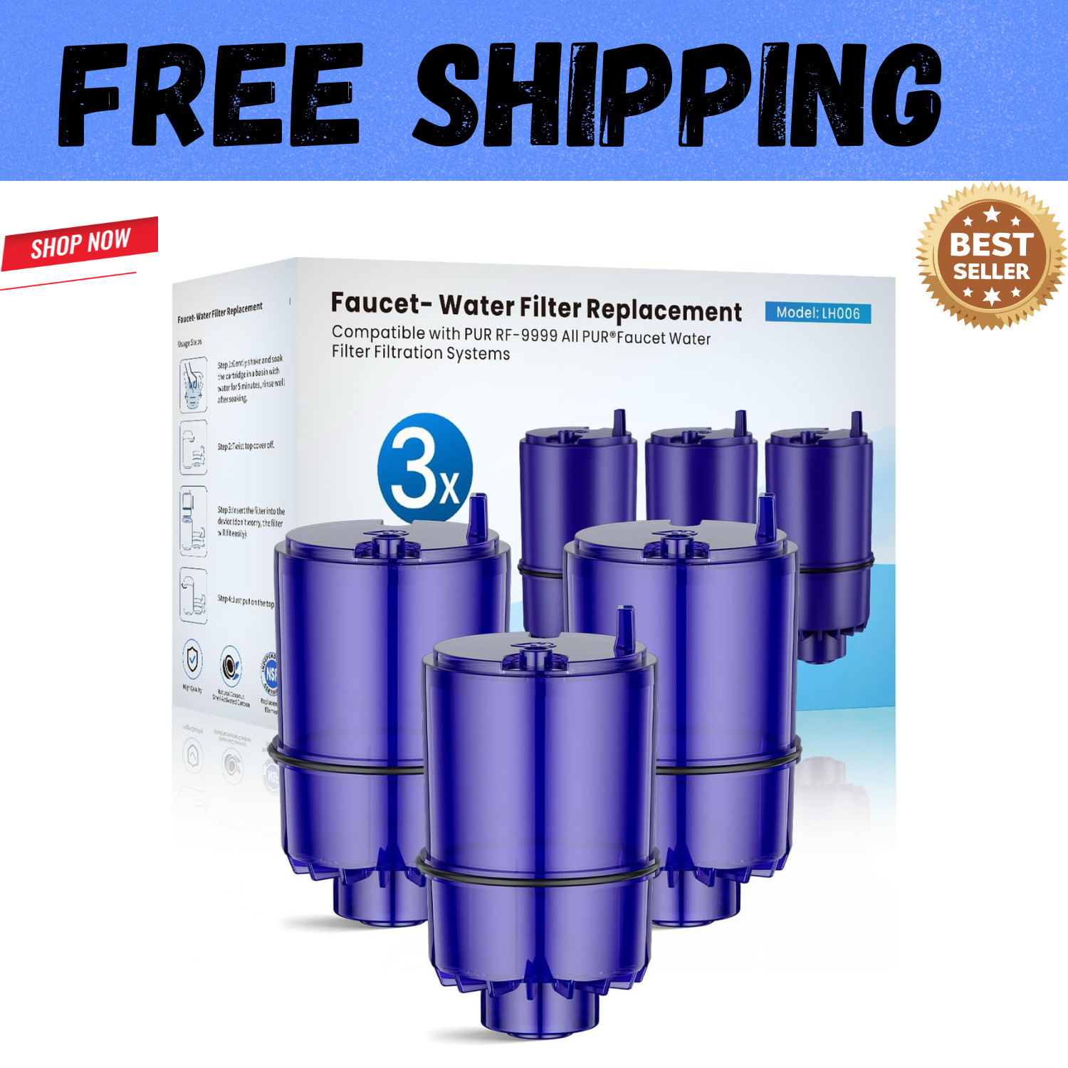 Faucet Water Filter Replacement Fit for All PUR, for PUR plus Faucet Filtration