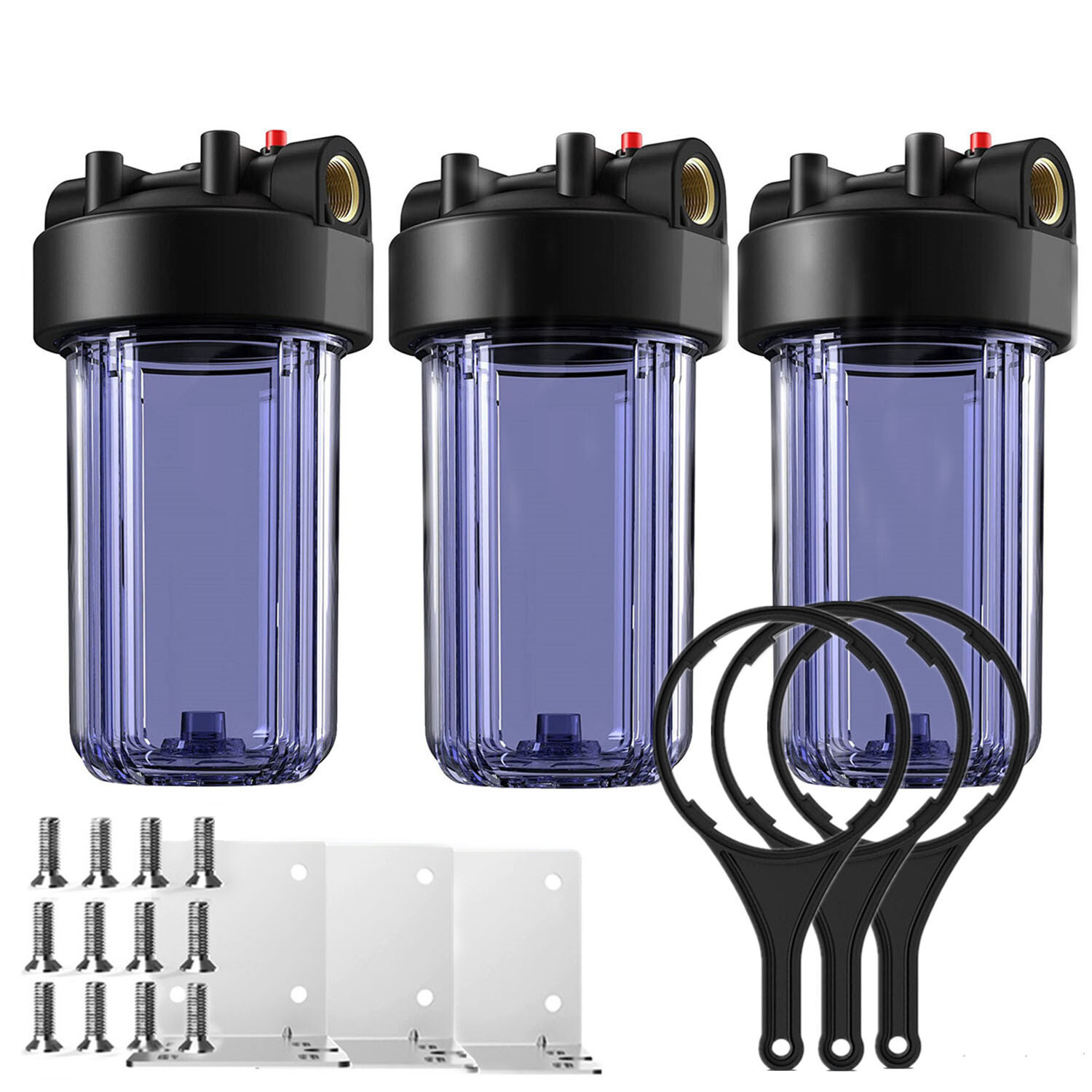 SimPure 4.5″x 10″ Home Clear Whole House Water Filter Housing 1″ NPT Brass 3Pack