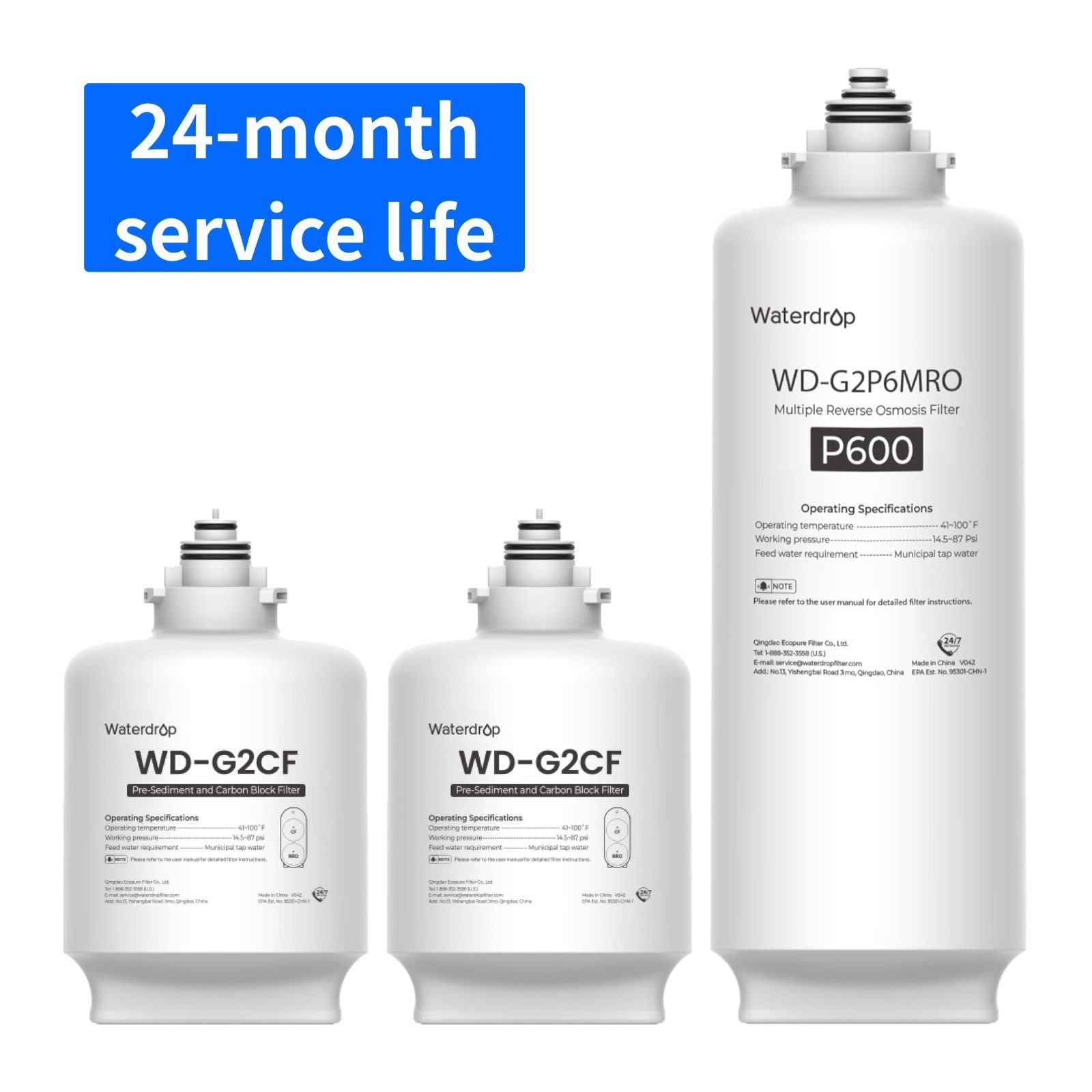 Waterdrop WD-G2P600-W Replacement Filter 2-Year Combo, Reduce PFAS