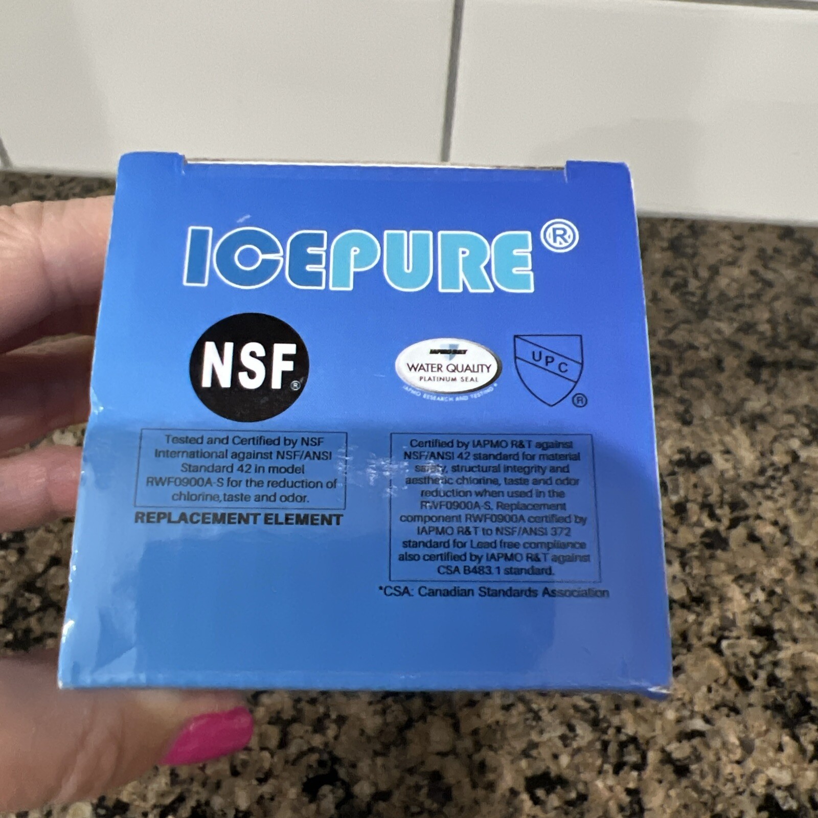 ICEPURE Refrigerator Water Filter – RWF0900A – for Amana, Kenmore, Maytag – New