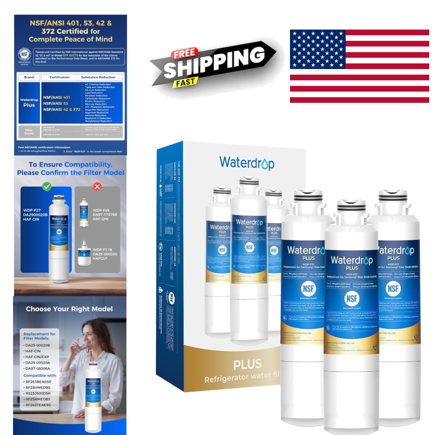 3 Pack Refrigerator Water Filter Compatible with Multiple Samsung Models