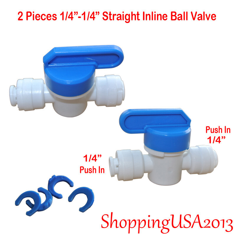 2 Pcs 1/4″-1/4 Inline Straight Ball Valve Push In Quick Connect RO Water Filter