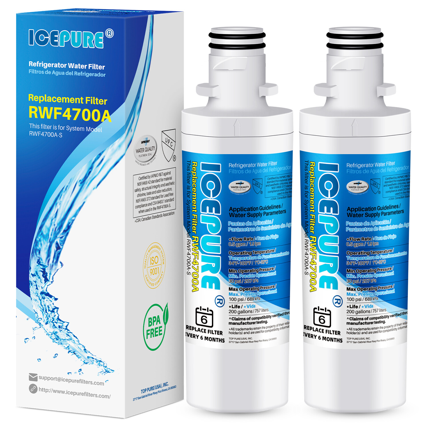 2 PACK Fit For LG LT1000P ADQ747935 MDJ64844601 Water Filter Cartridge Icepure