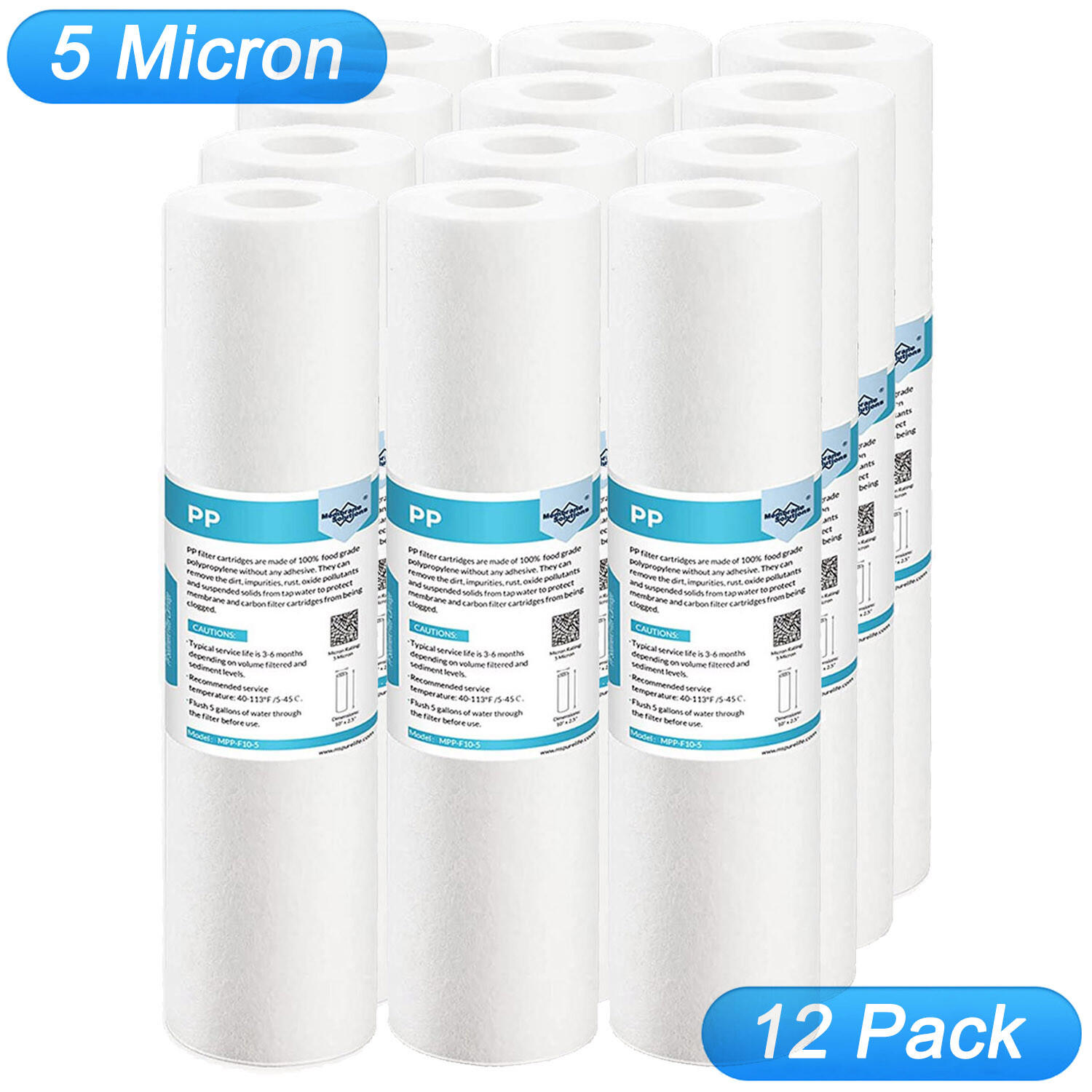 12 Pack 5 Micron 10×2.5″ Sediment Water Filter for Aqua-Pure AP11T, AP101T AP110