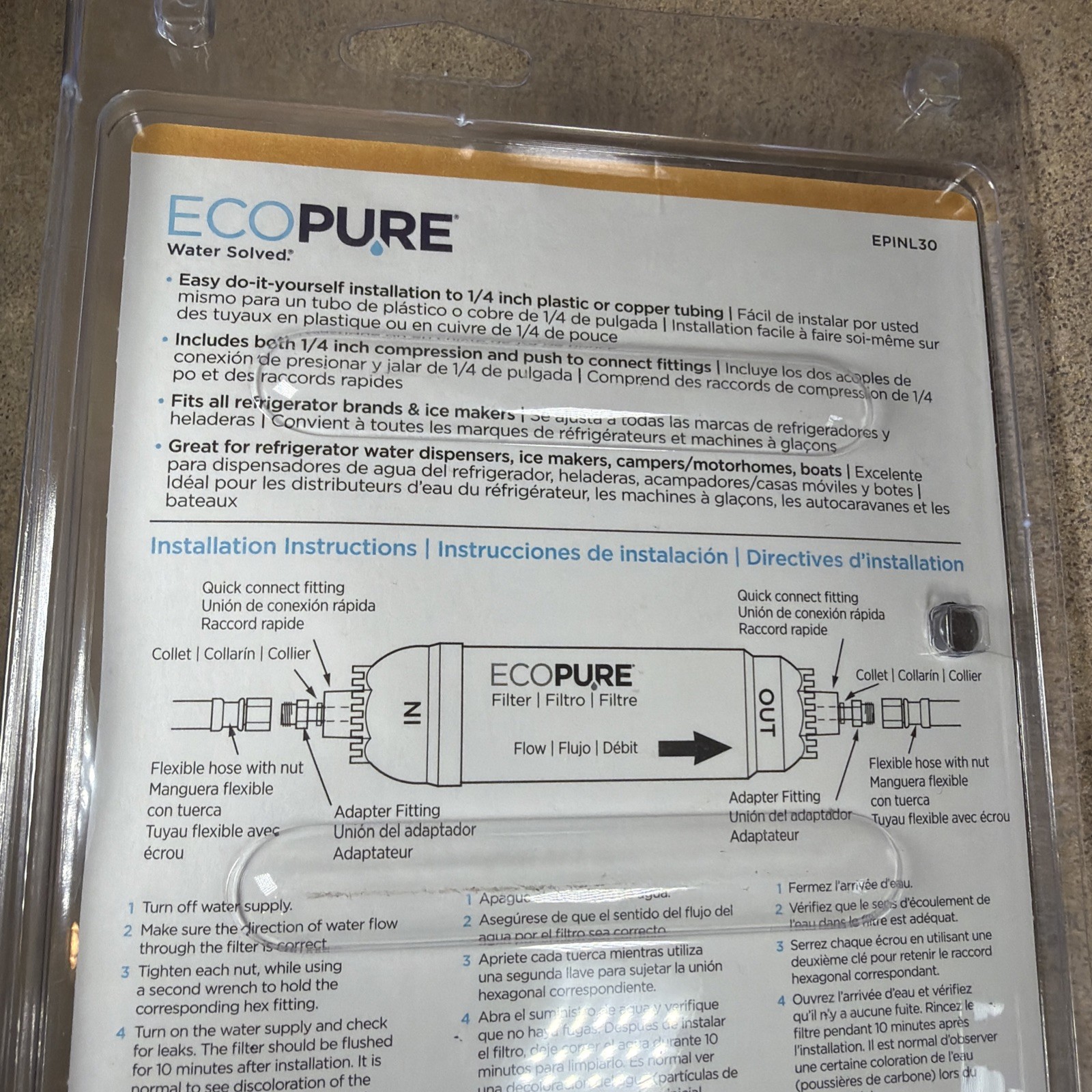 EcoPure EPINL30 5 Year In-Line Refrigerator Filter