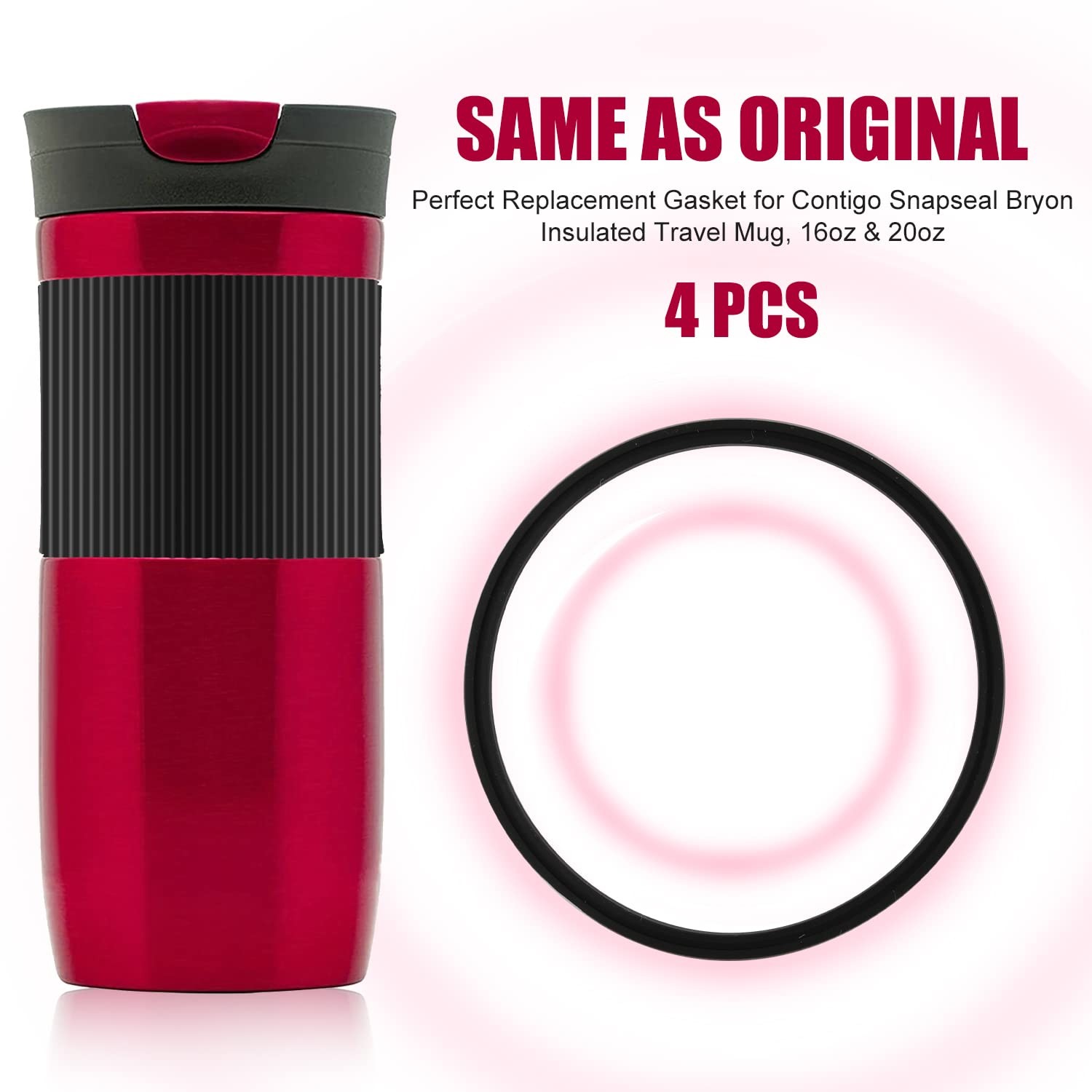 4pcs Replacement Rubber Lid Seals Compatible with 16 & 20 oz Contigo…