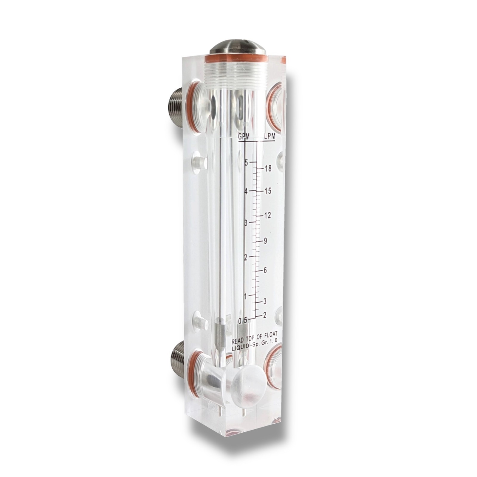 Axeon 210951 Inline Flow Meter .5-5 GPM, 1/2″MNPT x 1/2″MNPT x 1/4″FNPT