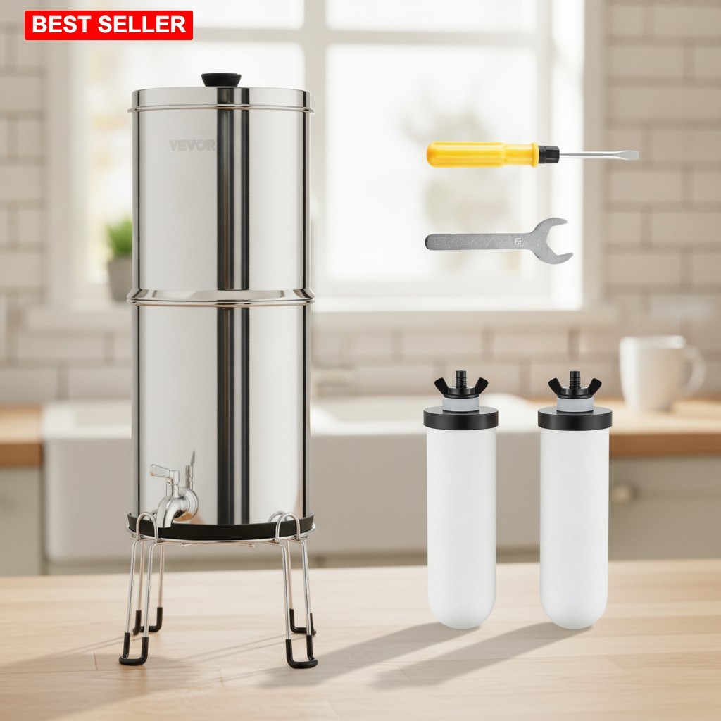 Water Filter System Gravity-Fed 2.25 Gallon Stainless Steel Leak Proof Durable