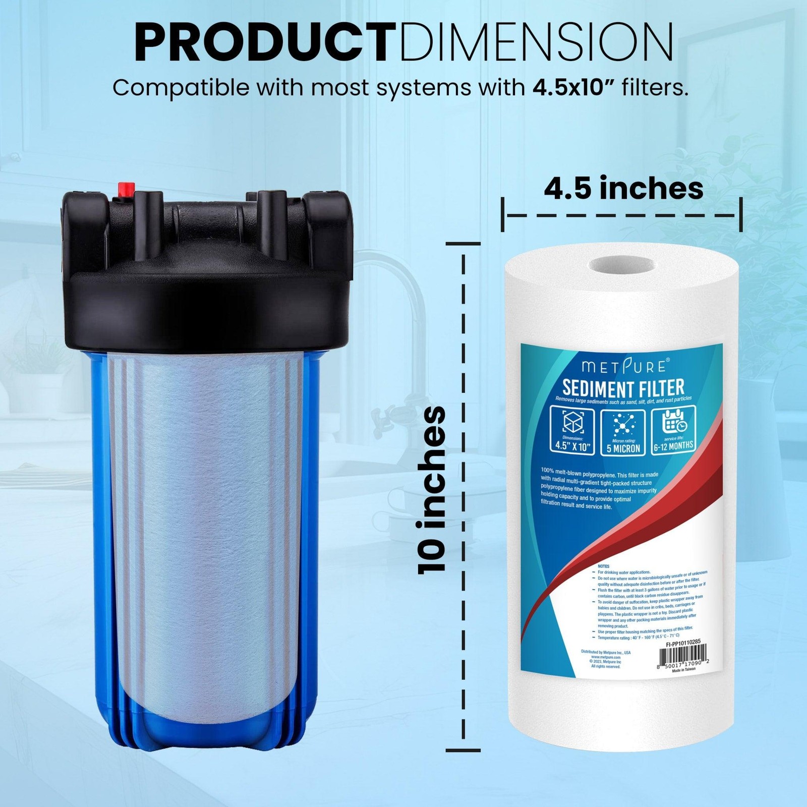 1 to 18 Pack 10″ x 4.5″ Whole House PP Sediment Water Filter Cartridge- 5 Micron