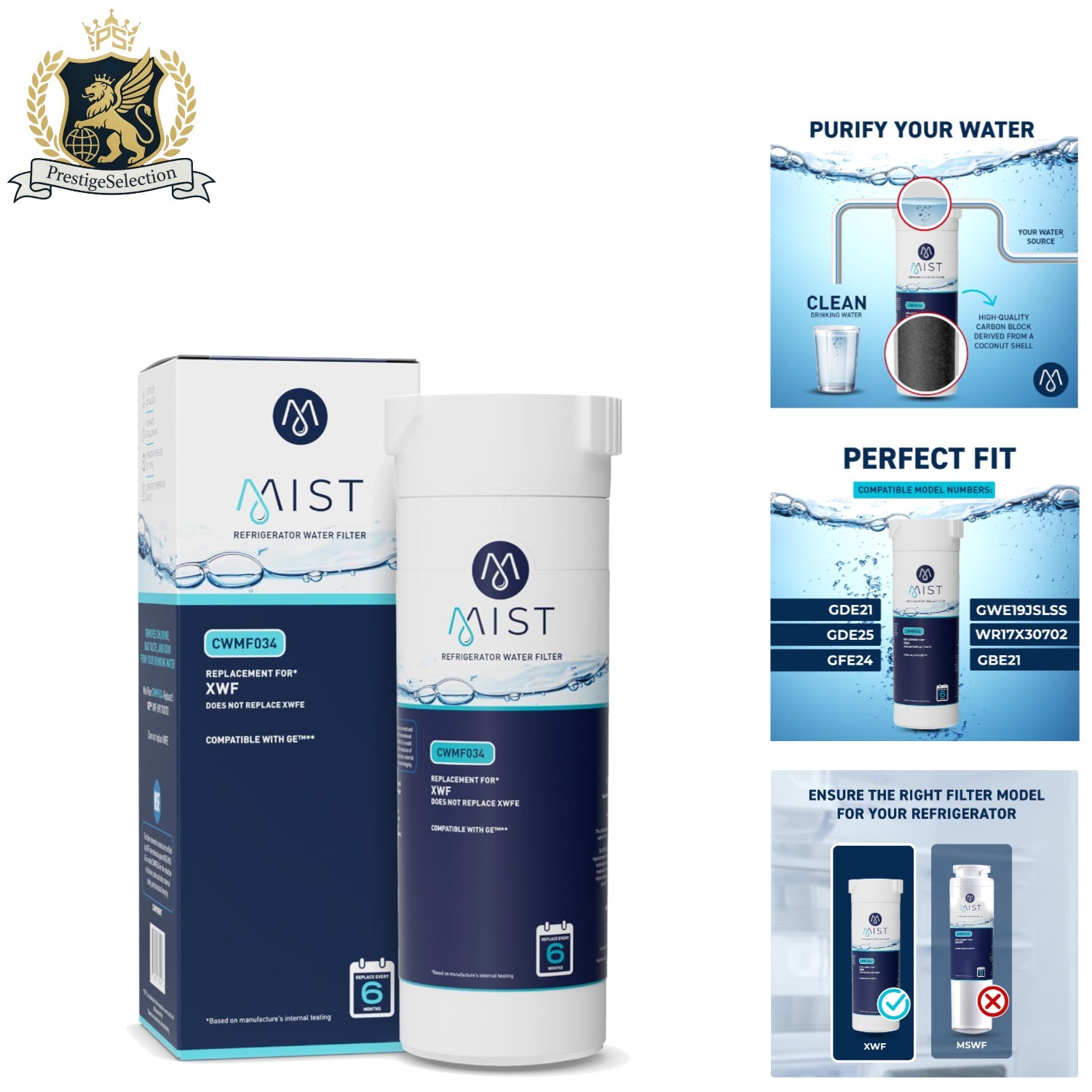Activated Carbon Water Filter for GE Appliances – Reduces Chlorine 99% – 1 Count