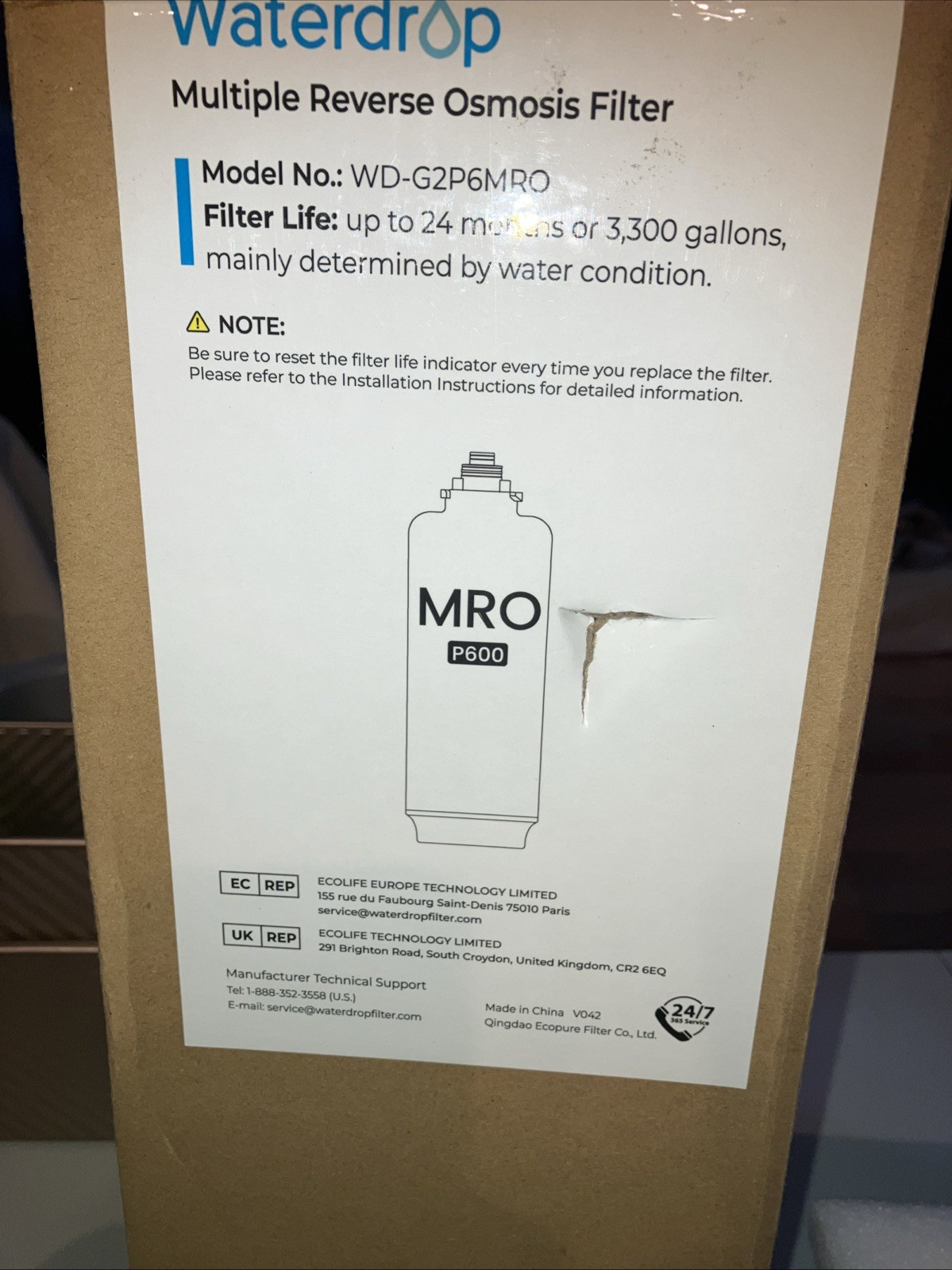 Waterdrop WD-G2P600-RO Filter Replacement for WD-G2P600-W Reverse Osmosis System