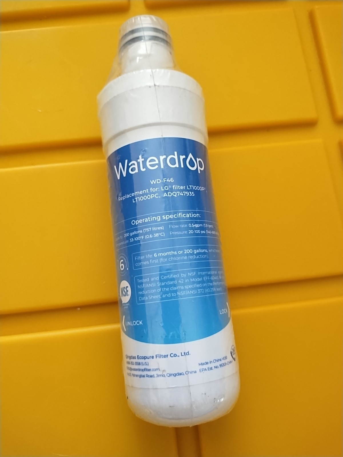 4-pk Waterdrop WD-F46 Fridge Water Filter Replacement For LG LT1000P ADQ74793501