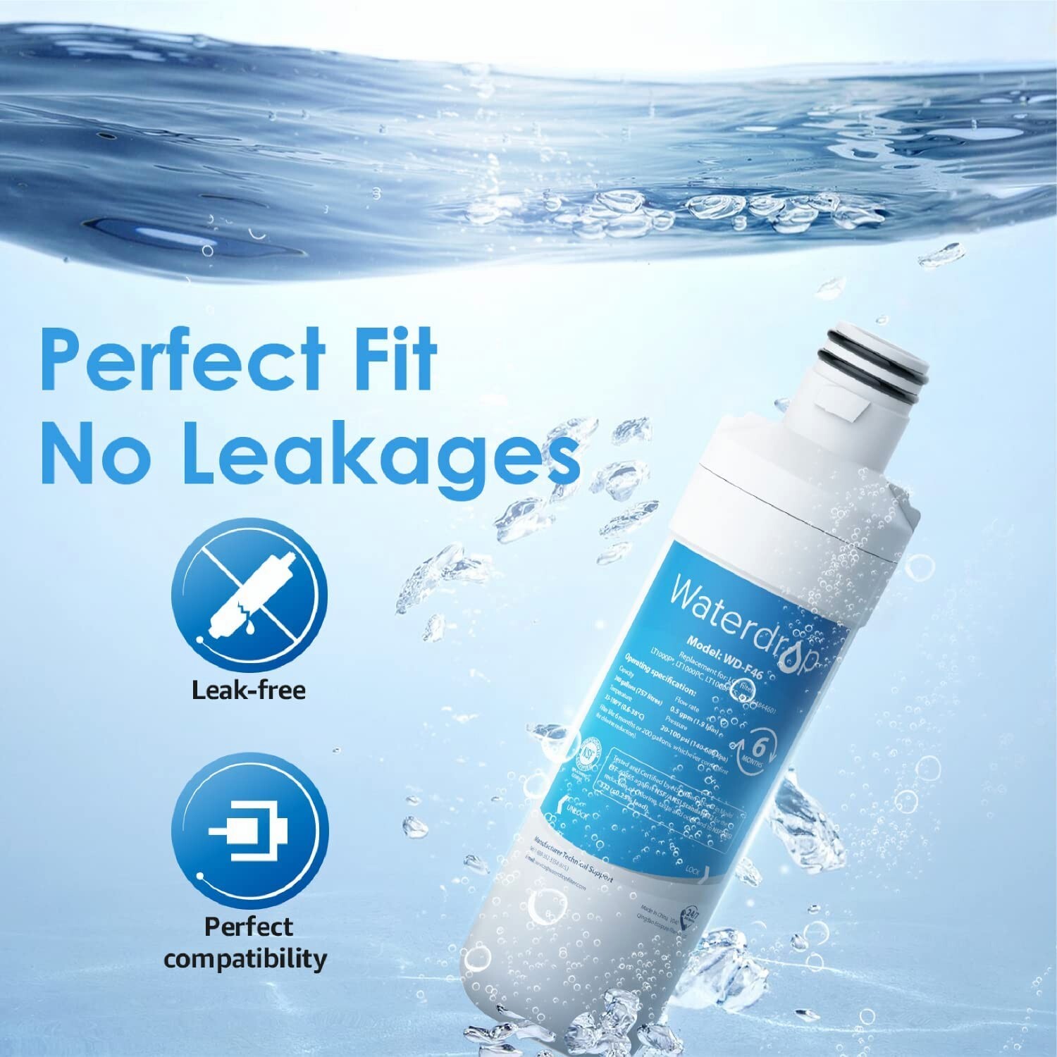 Waterdrop Replacement for LG® LT1000P® ADQ747935 Refrigerator Water Filter (3)