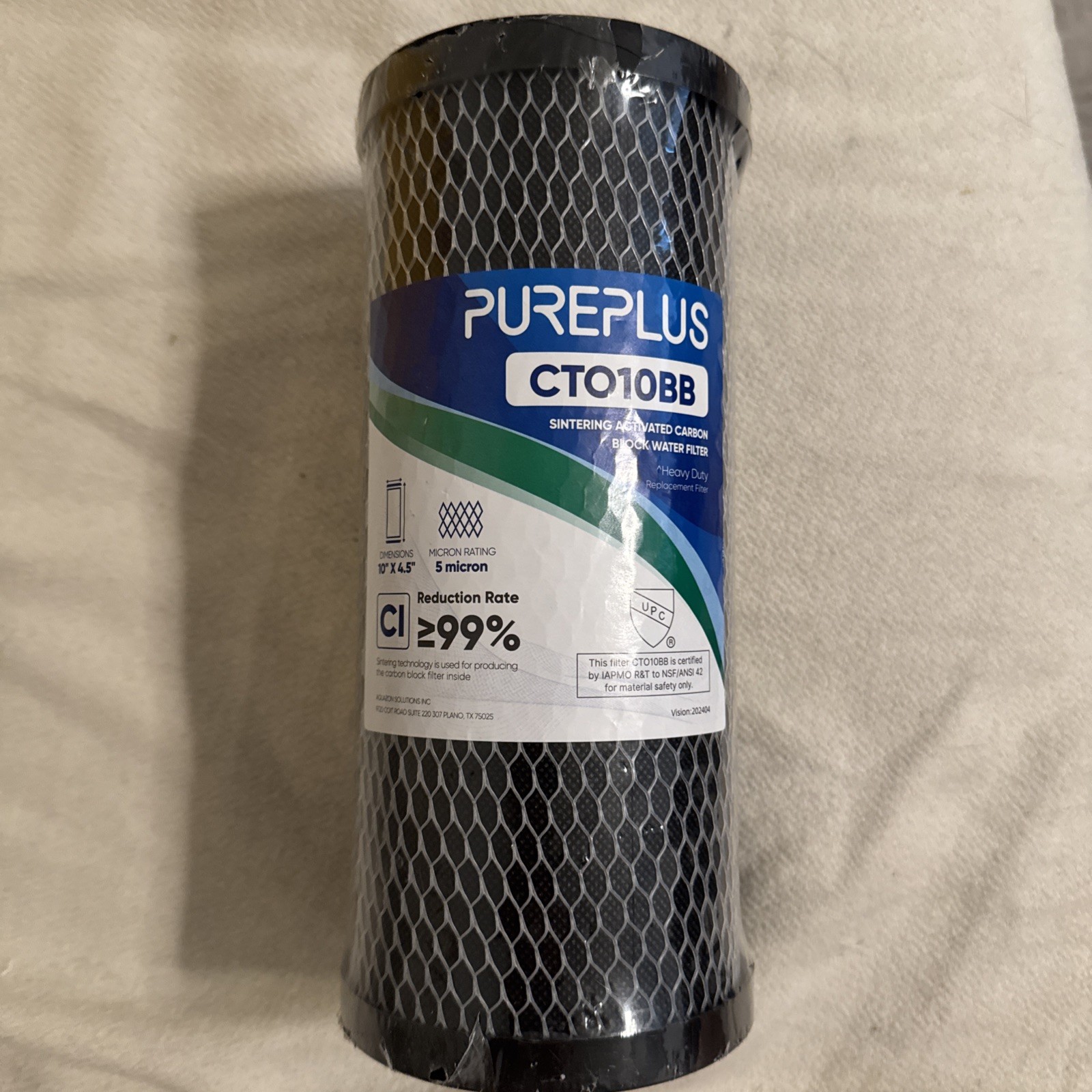 PUREPLUS CTO10BB Sintering Activated Carbon Block Water Filter HEAVY DUTY