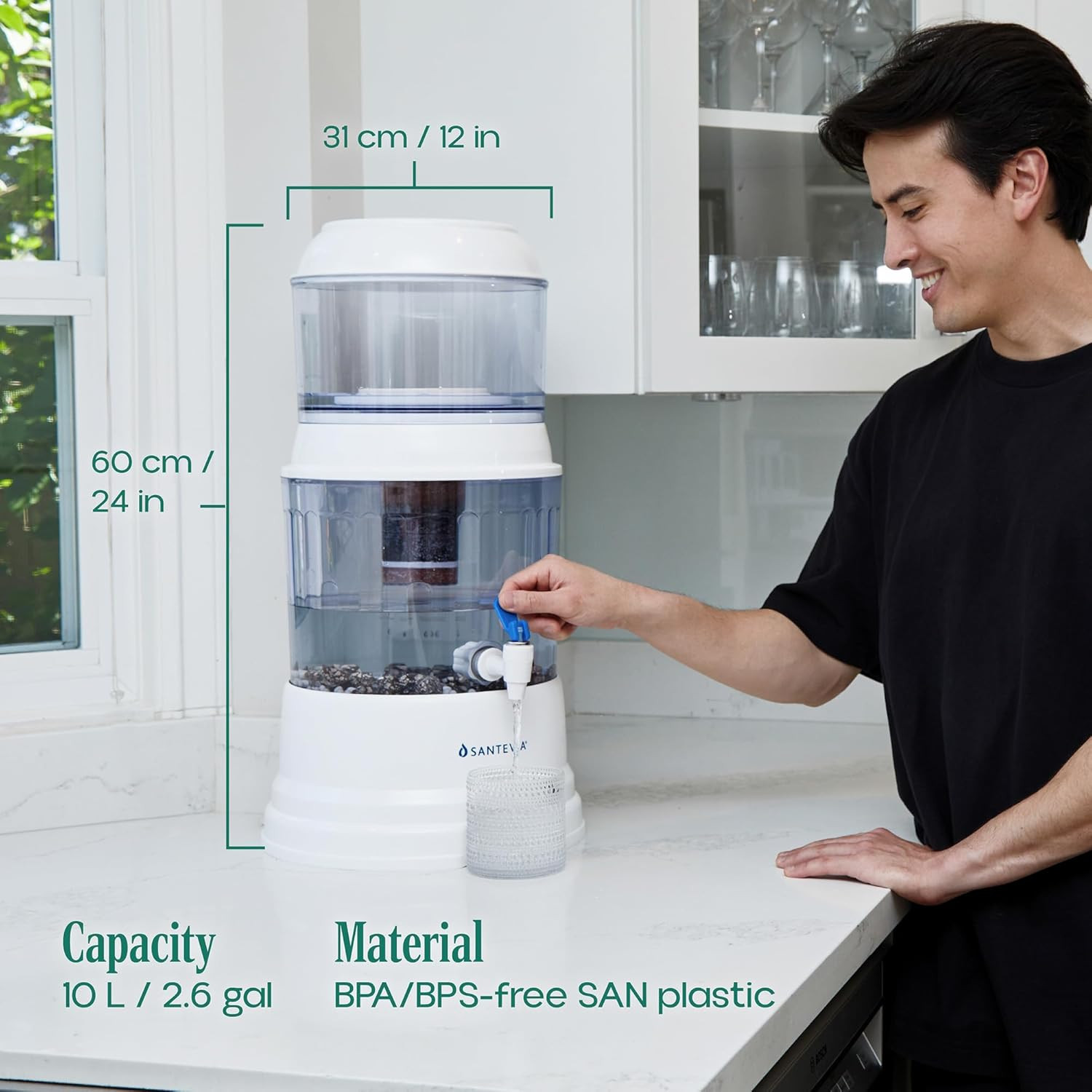 Alkaline Gravity Water Filter | Removes Chlorine & Fluoride | Countertop Model