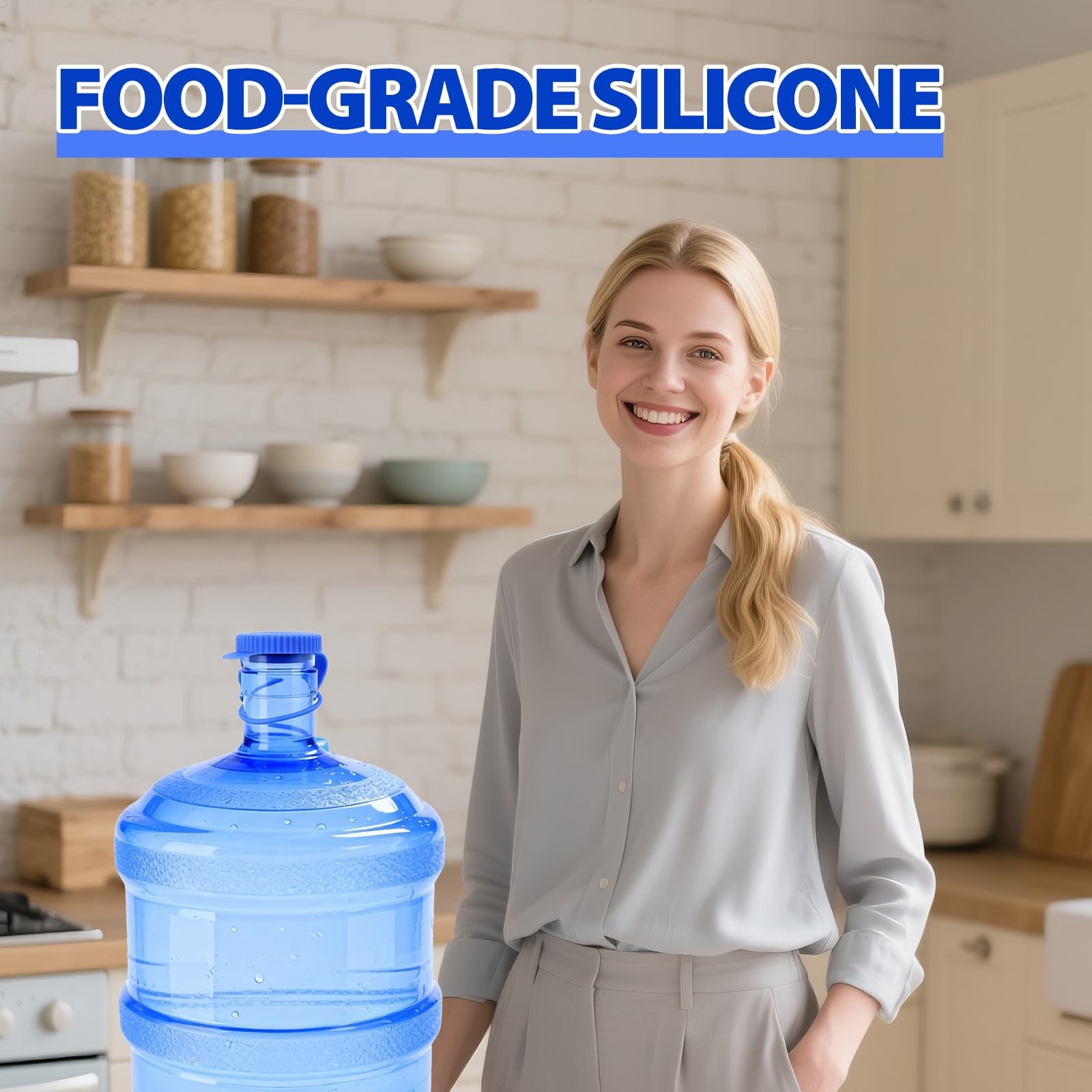 Simpldell 4 Pack Reusable Water Jug Caps for 3 & 5 Gallon Bottles, 55mm Blue
