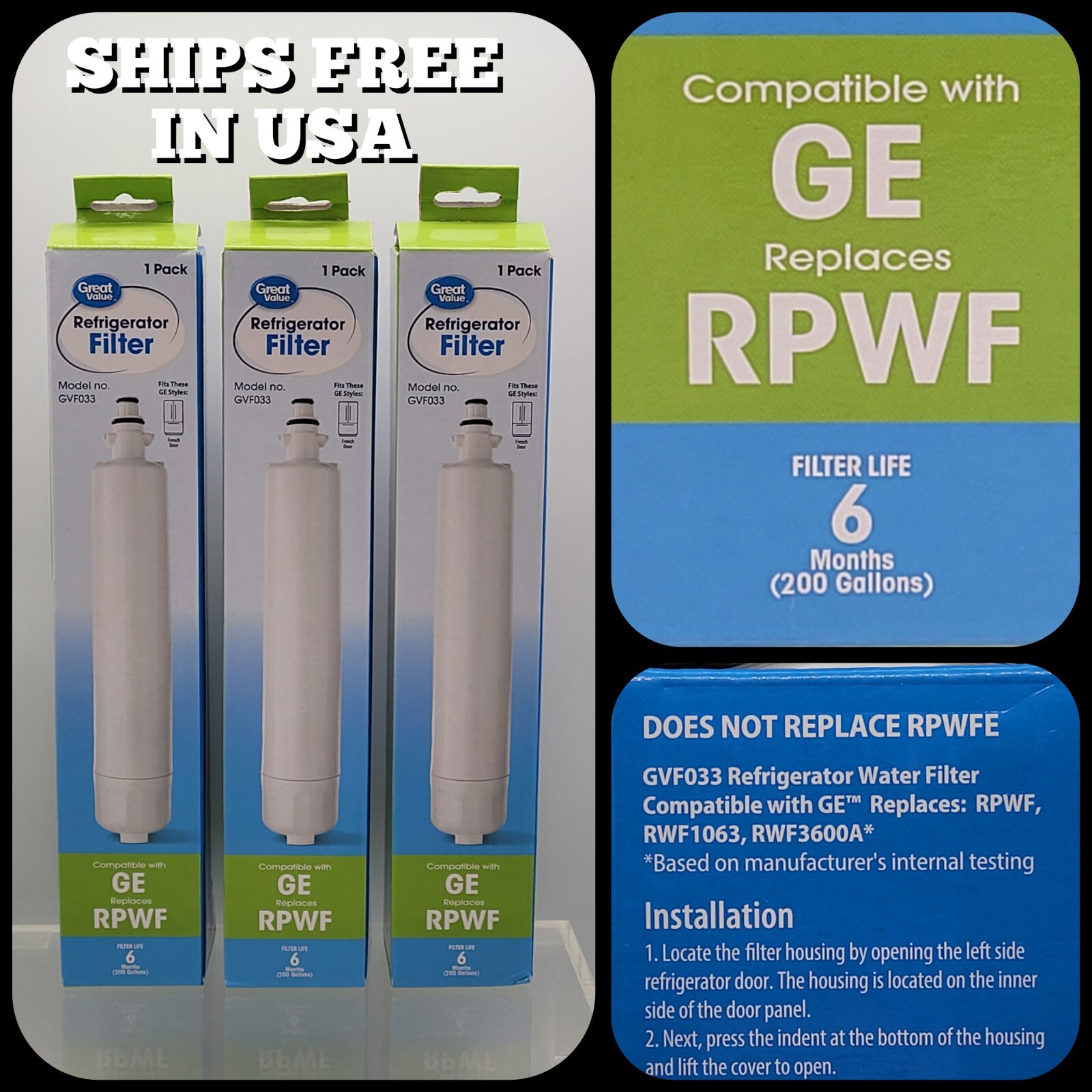 3x Replacement Refrigerator Water Filter For GE Model RPWF 6 Month 200 Gal. /ea