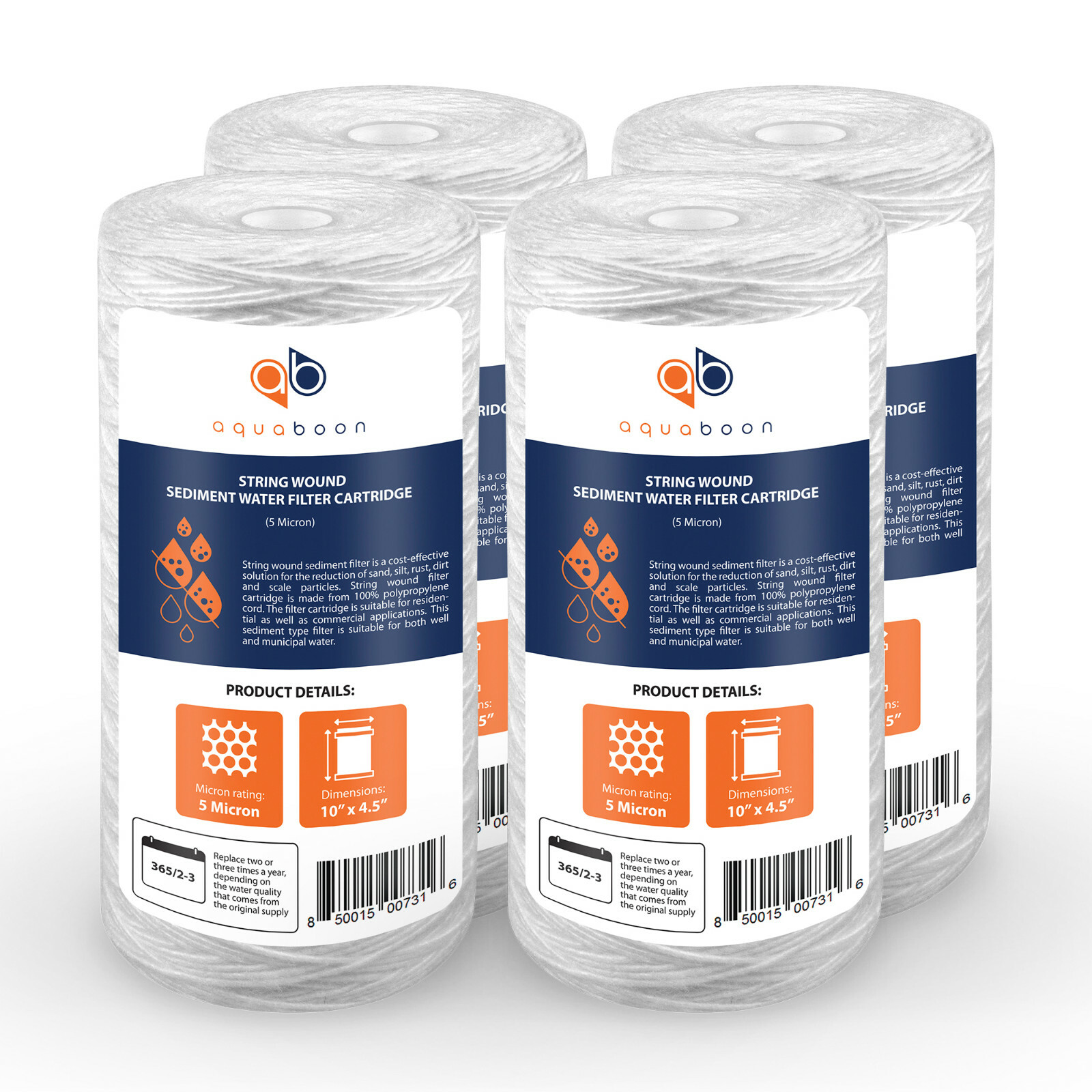 4PK of 10″ Big Blue String Wound Sediment Water Filter Cartridge 5µm by Aquaboon