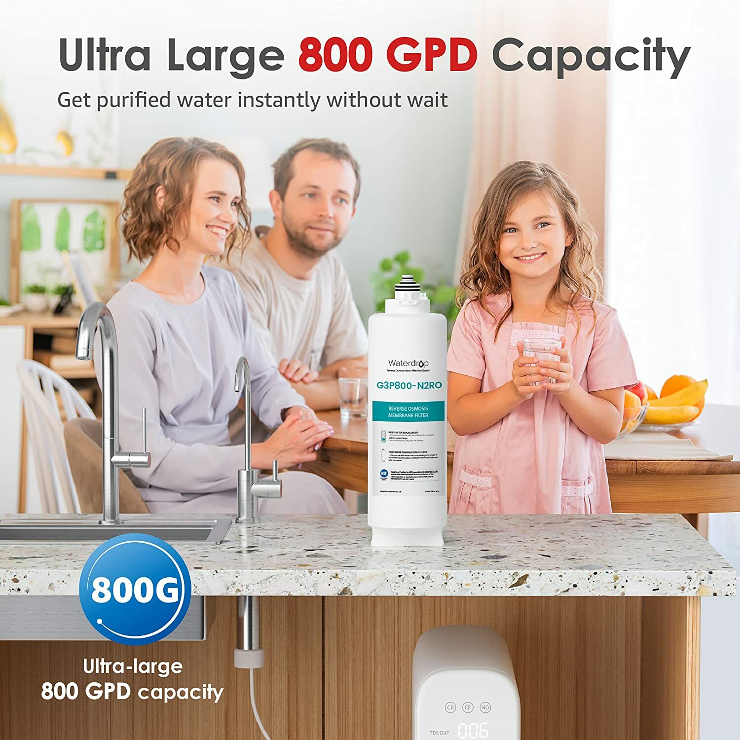 Waterdrop WD-G3P800-N2RO Filter, for WD-G3P800-W Reverse Osmosis System