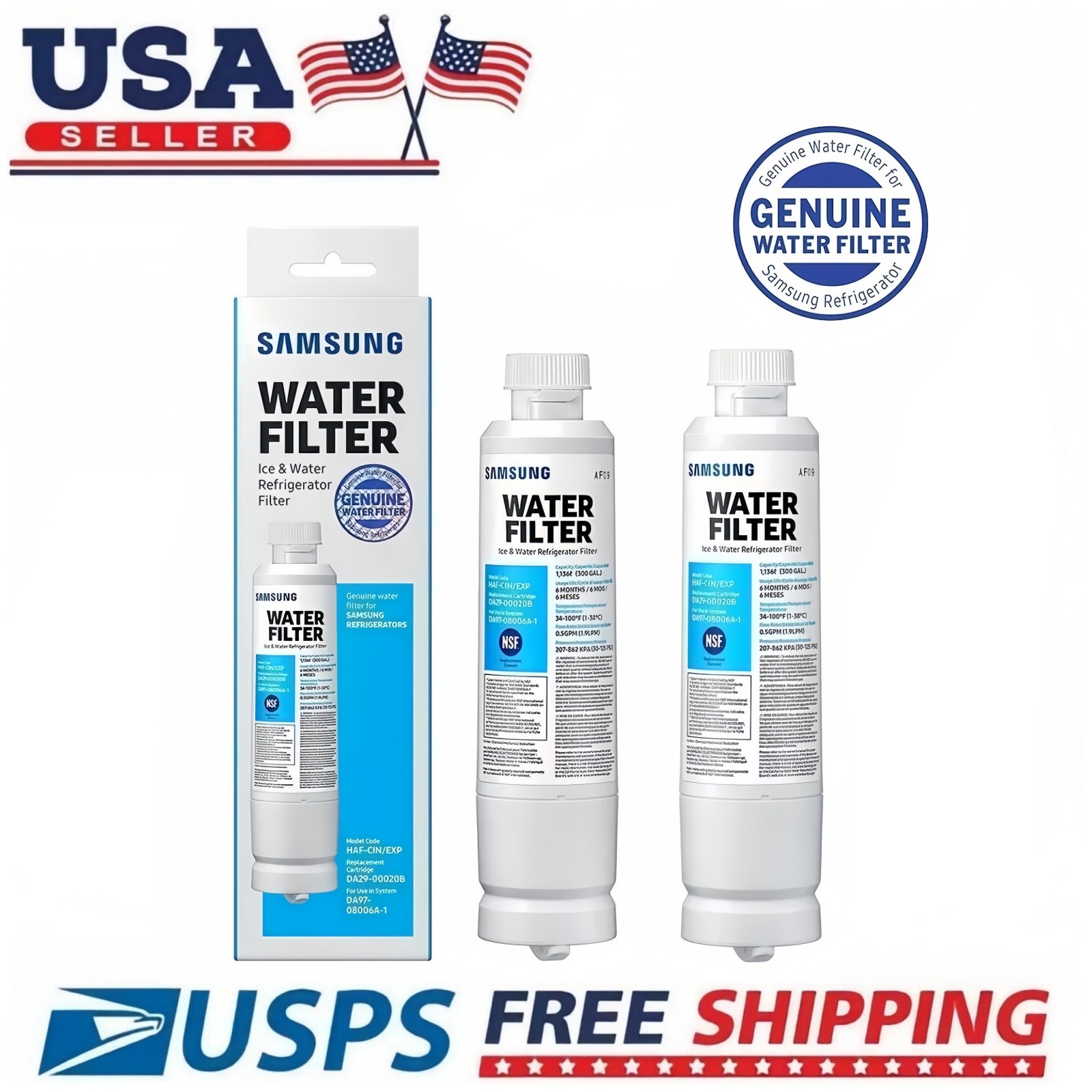 2 PACK Genuine Samsung DA29-00020B HAF-CIN/EXP Refrigerator Water Filter USA