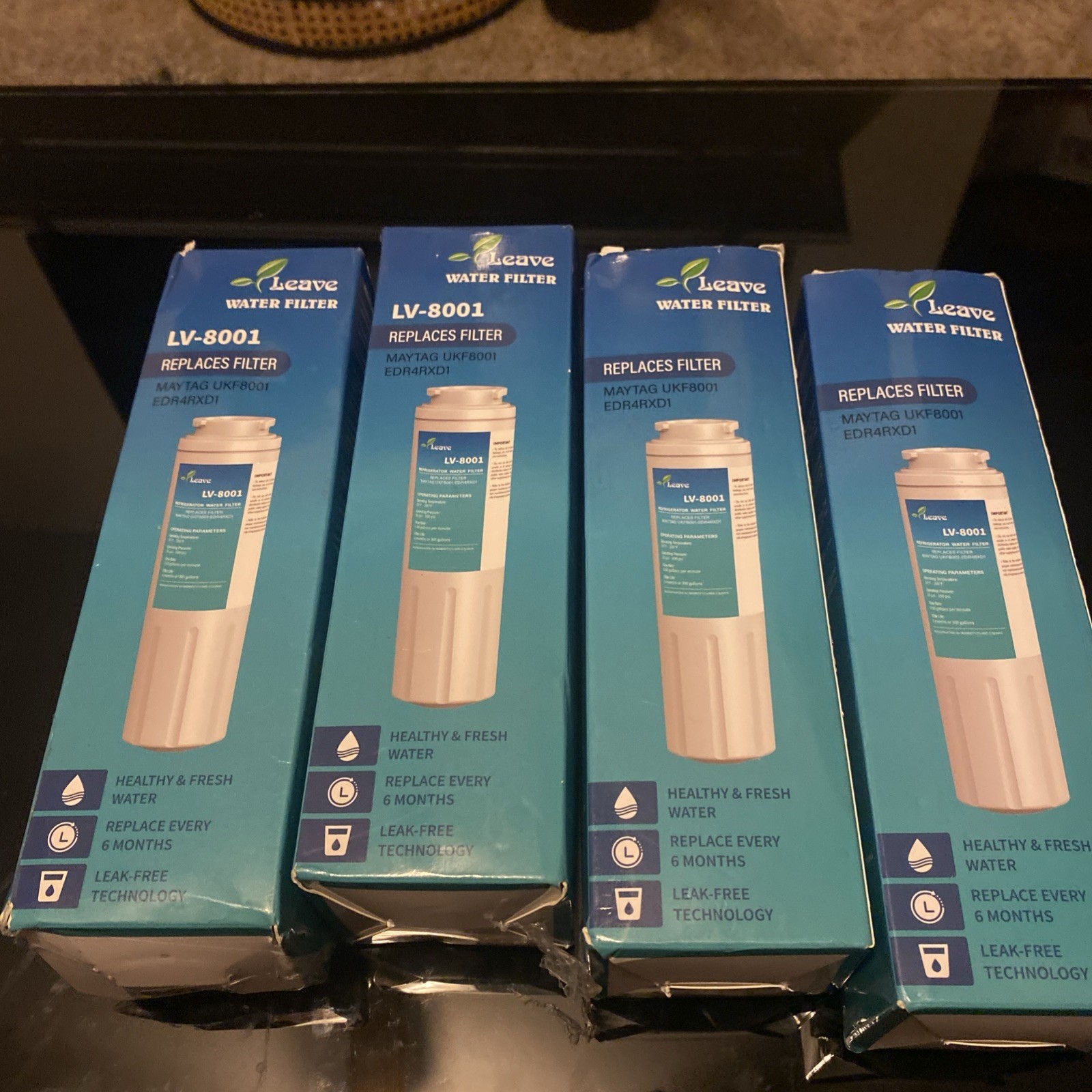 4 Pck Leave UKF8001 Refrigerator Water Filter，Replacement Maytag UKF8001 LV8001