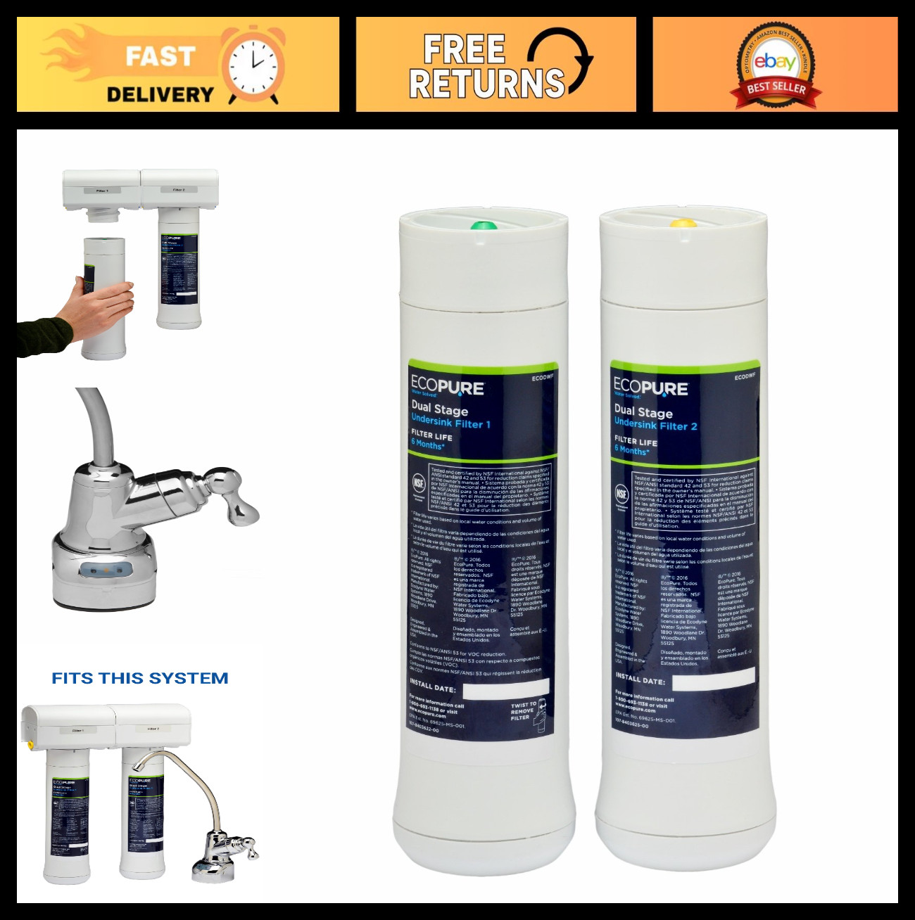Dual Stage Water Filter Replacement Set for Under Sink Systems – NSF-Certified,