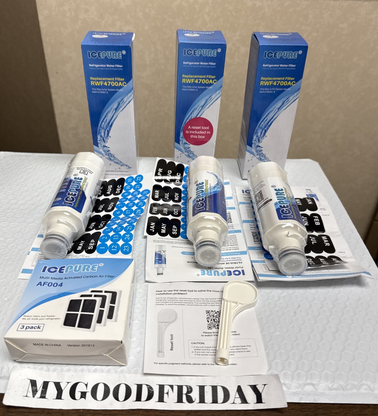 Icepure RWF4700AC Water Filter 3 Pack With Key, AF004 Carbon Air Filter 3 Pack