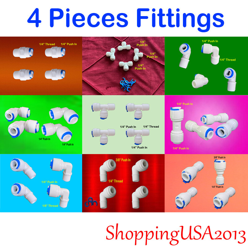 4 Pcs Water Filter Connector Fitting Quick Connect Thread Push In 1/4″ 3/8″ BSP