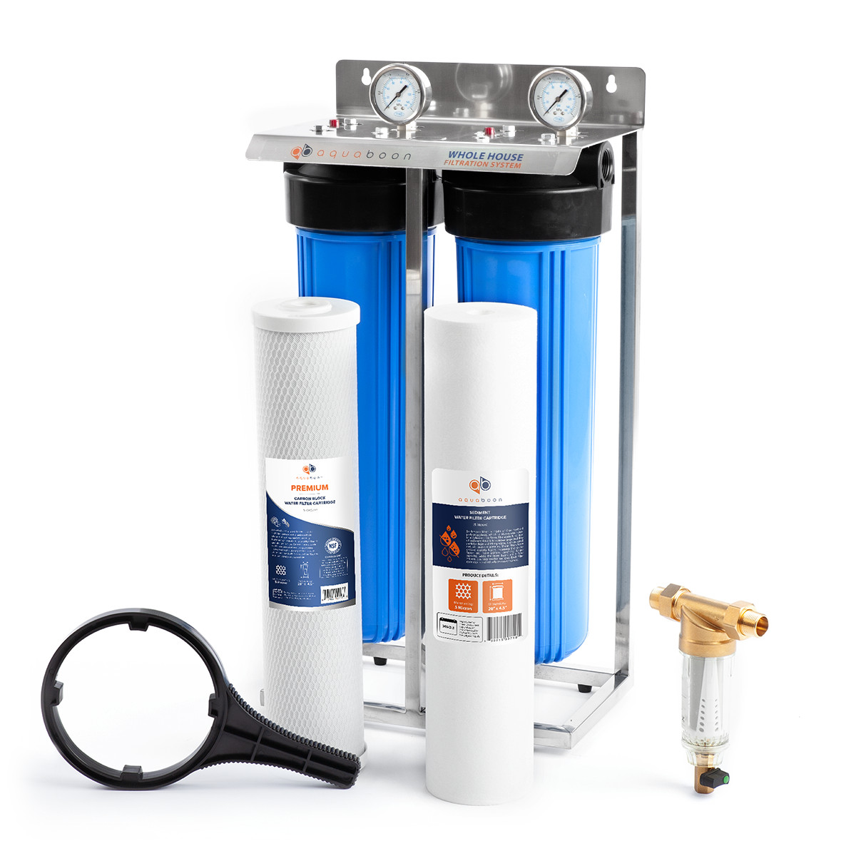 2-Stage 20″ Whole House Filtration System by Aquaboon+Carbon+Sediment+Frame