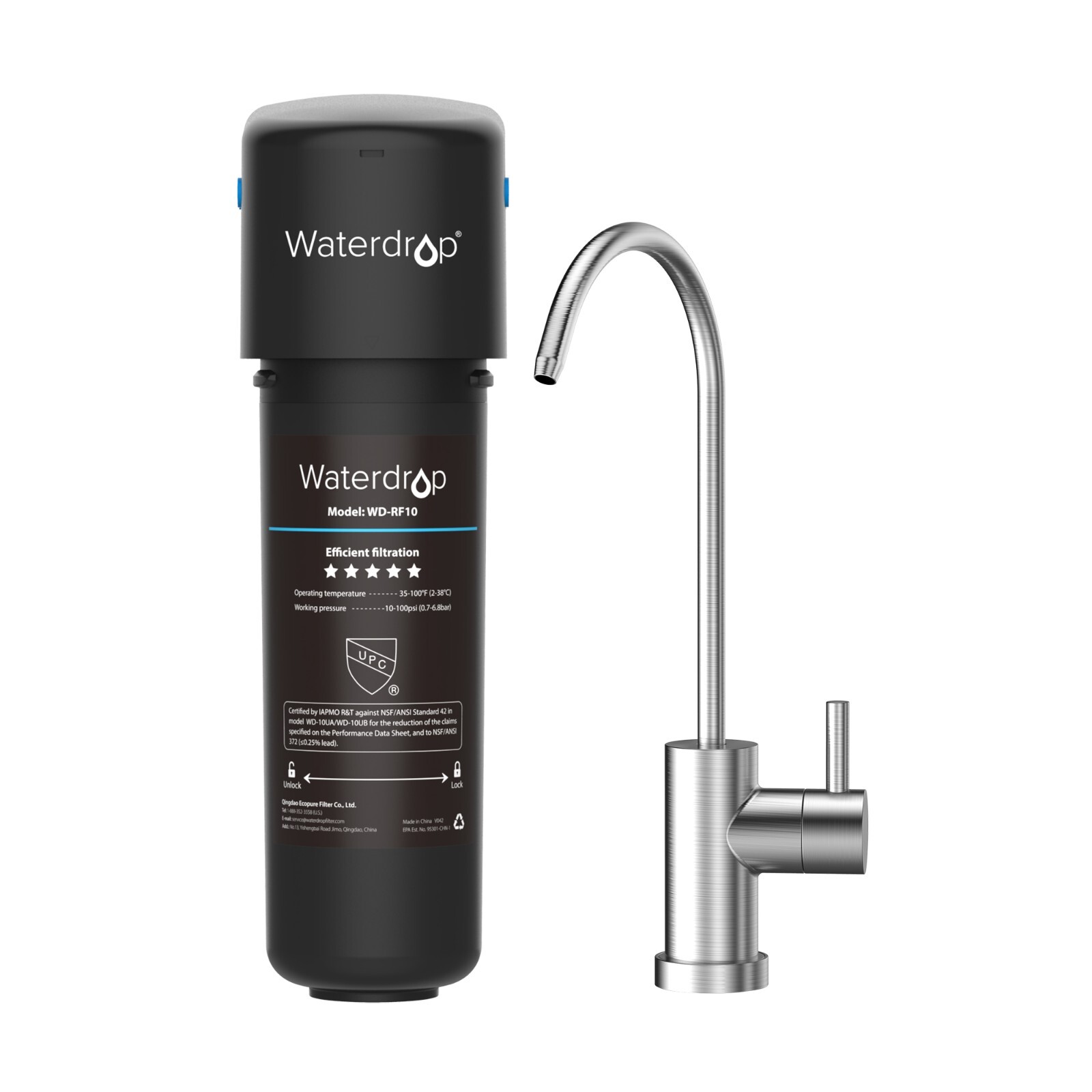 Waterdrop 10UB Under Sink Water Filter System with Dedicated Faucet, 8K Gal