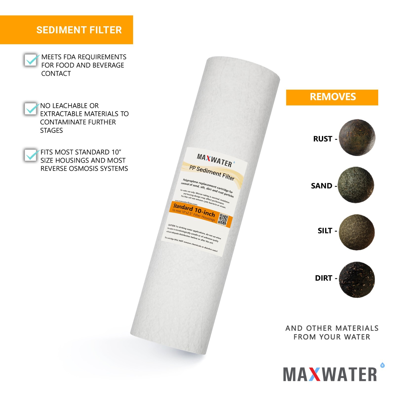 PP Sediment Water Filter 1 Micron 10″ x 2.5″ size 25 PACK by MaxWater