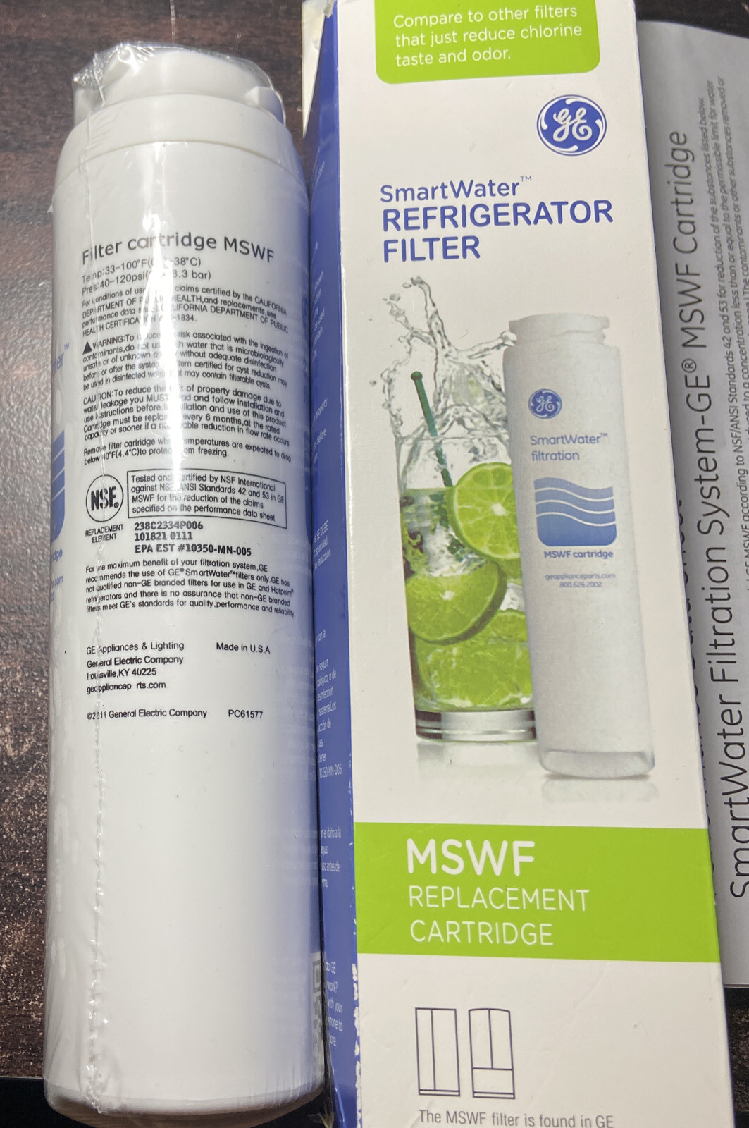 NEW Genuine GE MSWF SmartWater Refrigerator Water Filter Replacement Cartridge