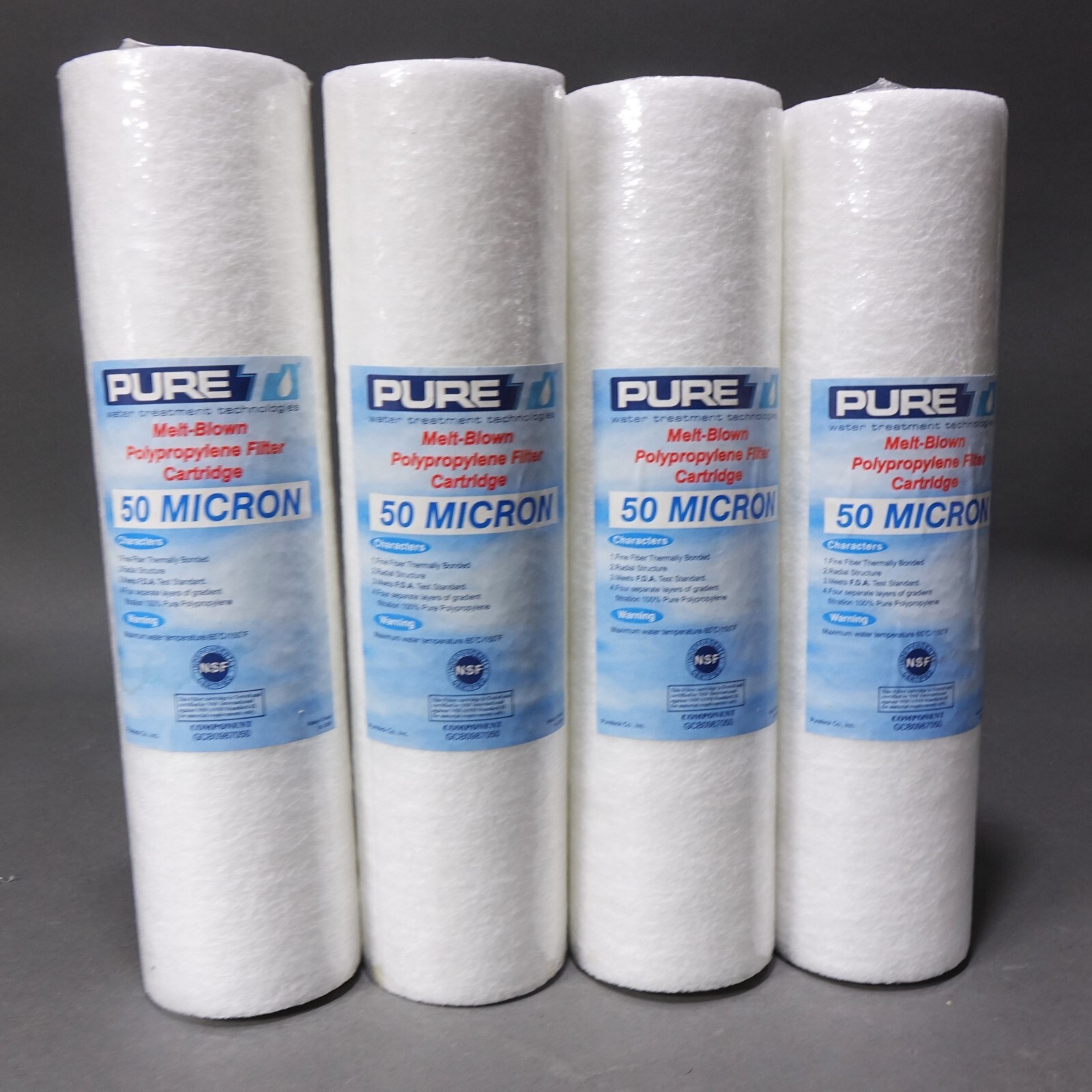 Pure 10″ x 2.5″ Spun Polypropylene Water Filter Cartridge 50 Micron Pack of 4